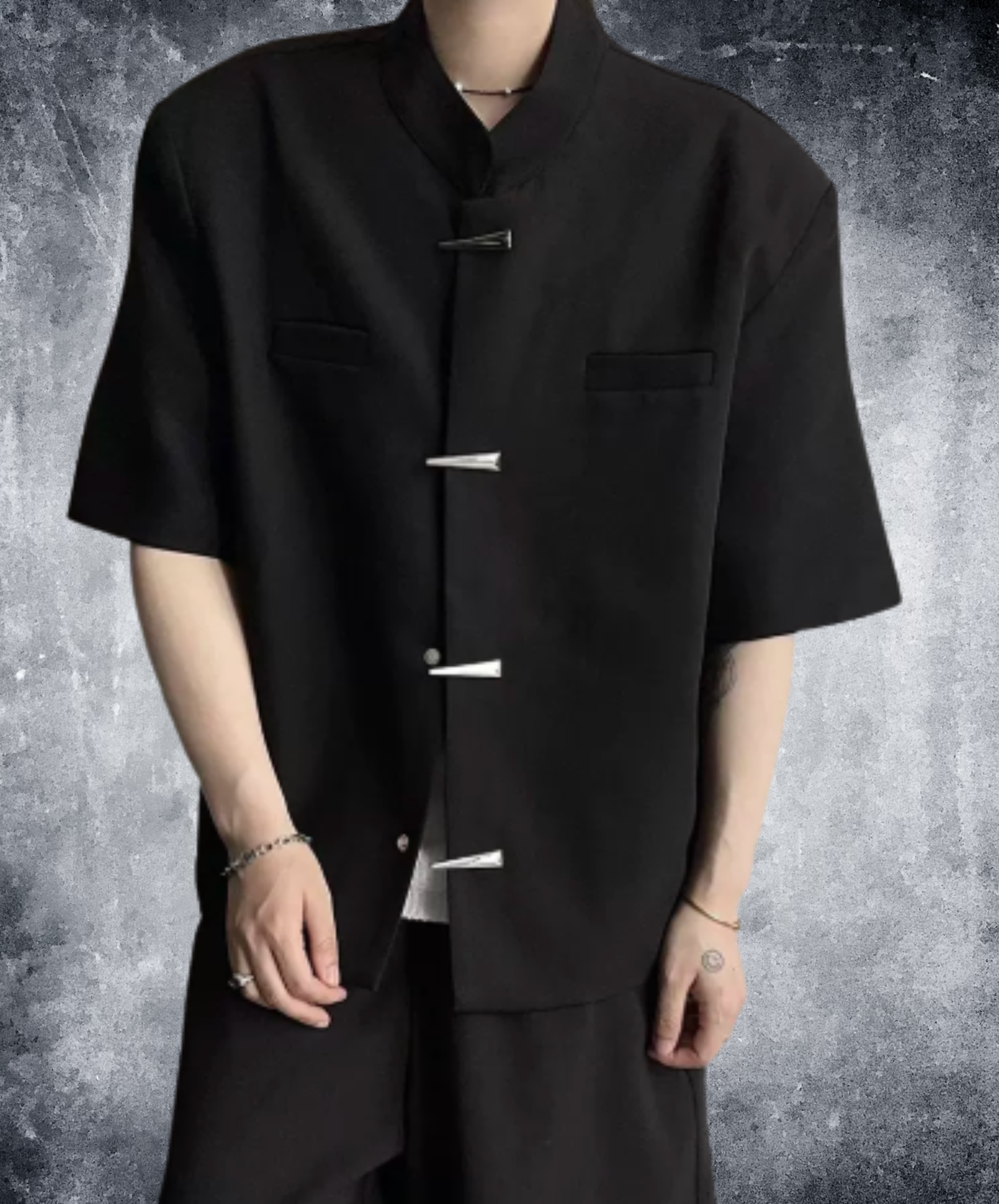metal button stand collar shirt shirt EN2951