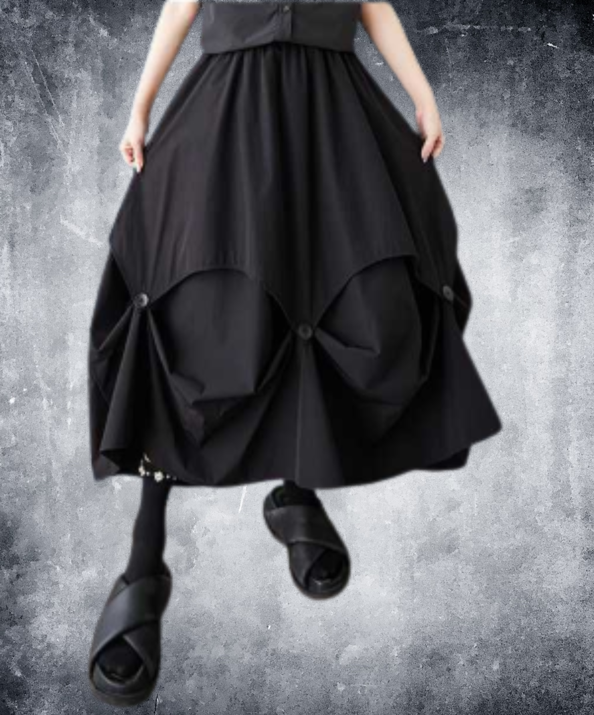 button-fastened balloon drape skirt EN3223