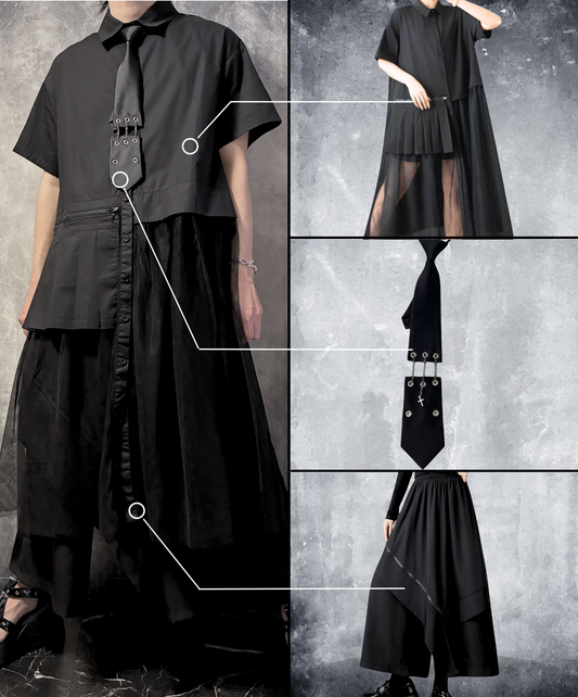 【style102】dark mode outfit set EN2996（shirt + necktie + pants set）