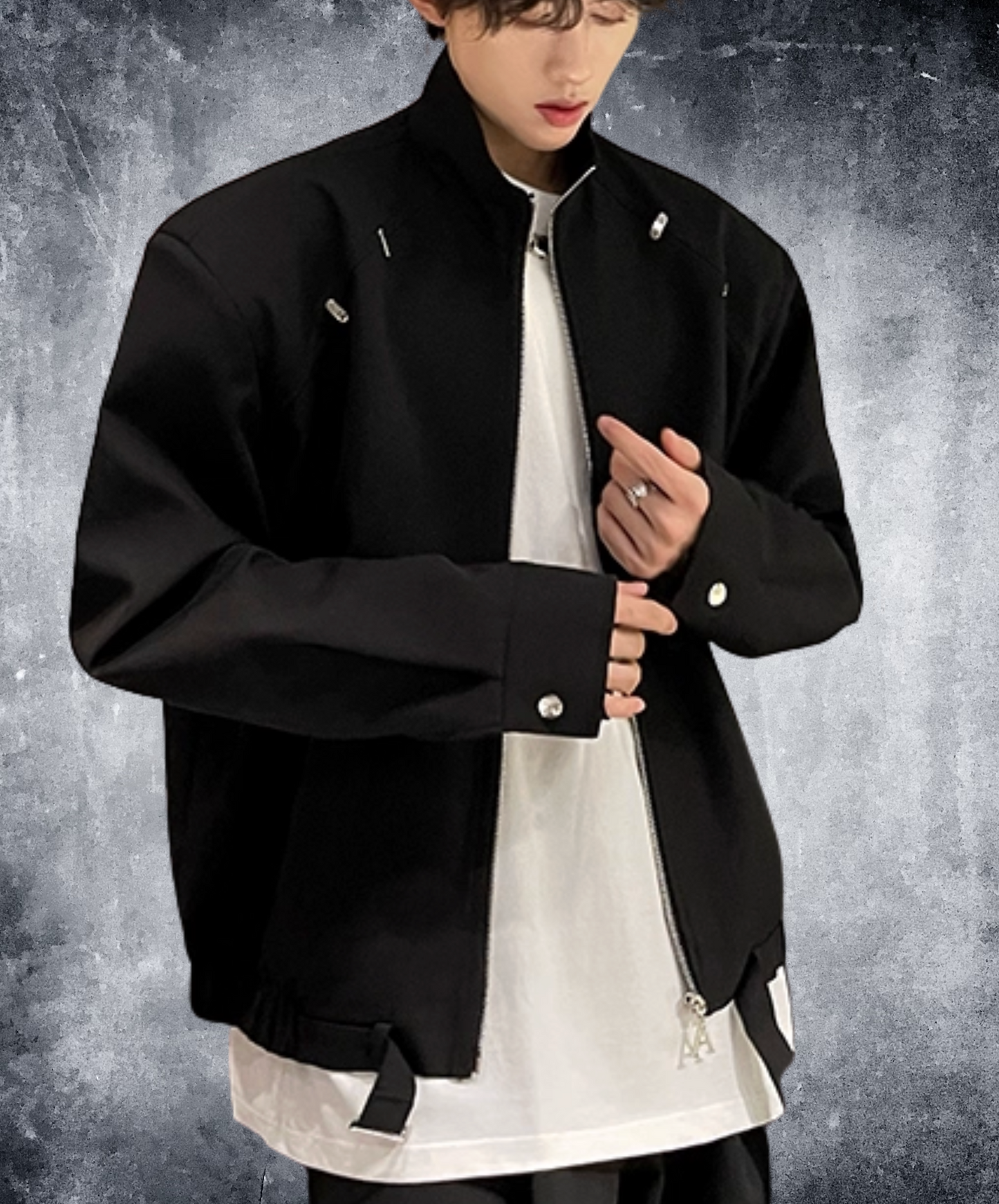 stand collar with metal decoration jacket EN2437
