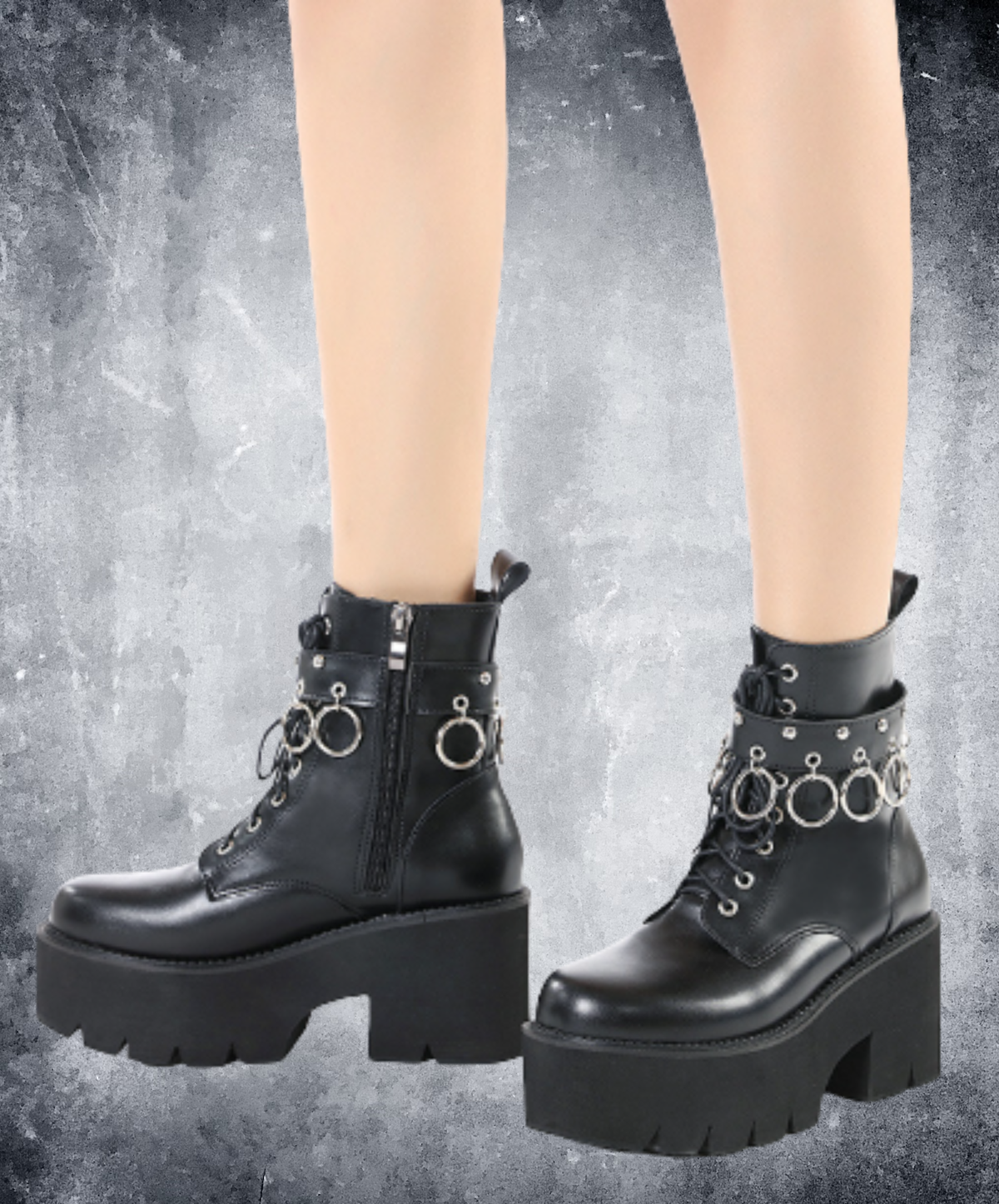 lace-up design studs and metal rings boots EN3247