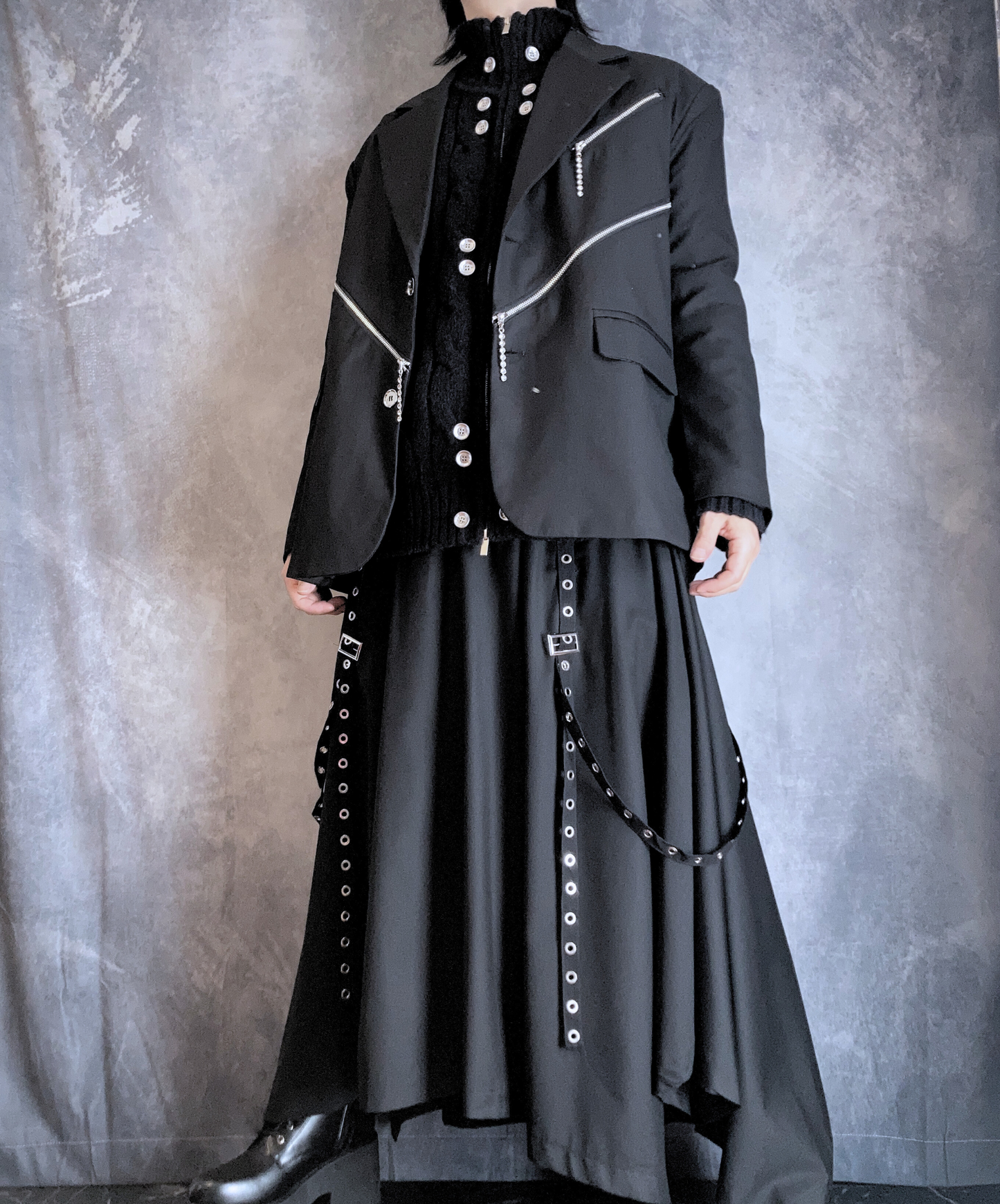 【style85】dark mode outfit set EN2631（jacket + sweater + pants set）