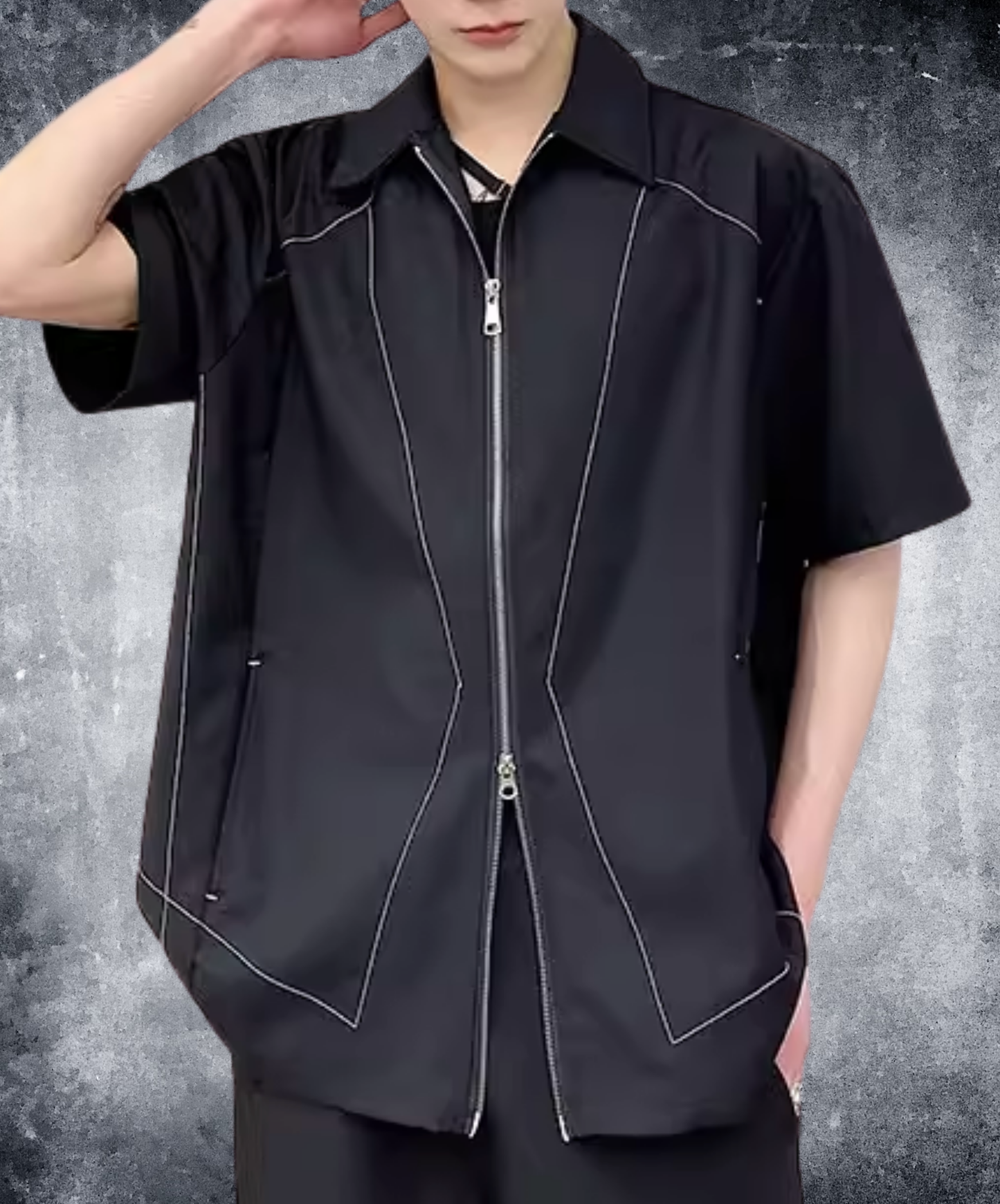 unique stitching with zipper shirt EN2812