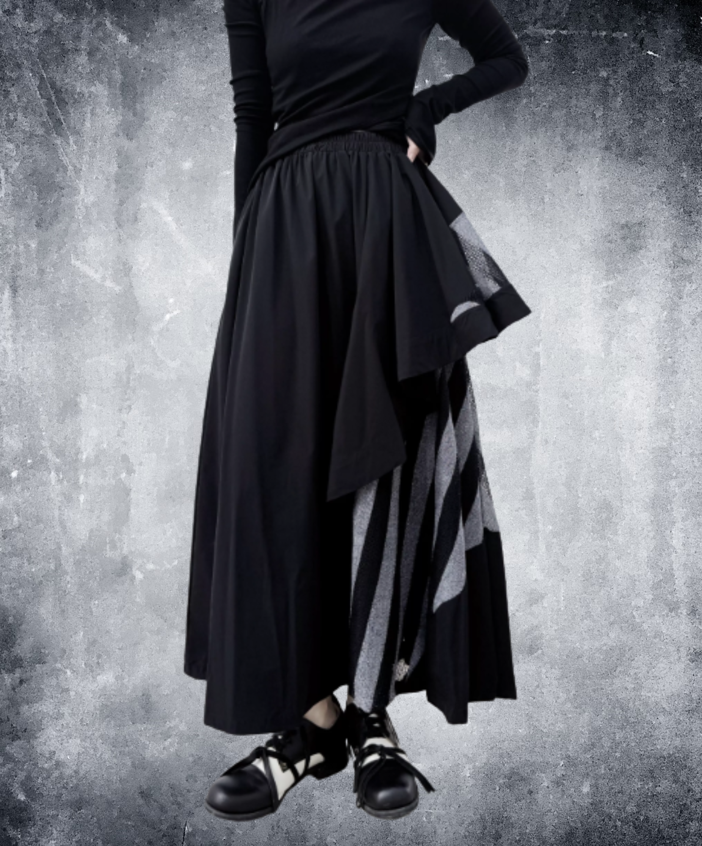 dark irregular striped patchwork pattern skirt EN2993