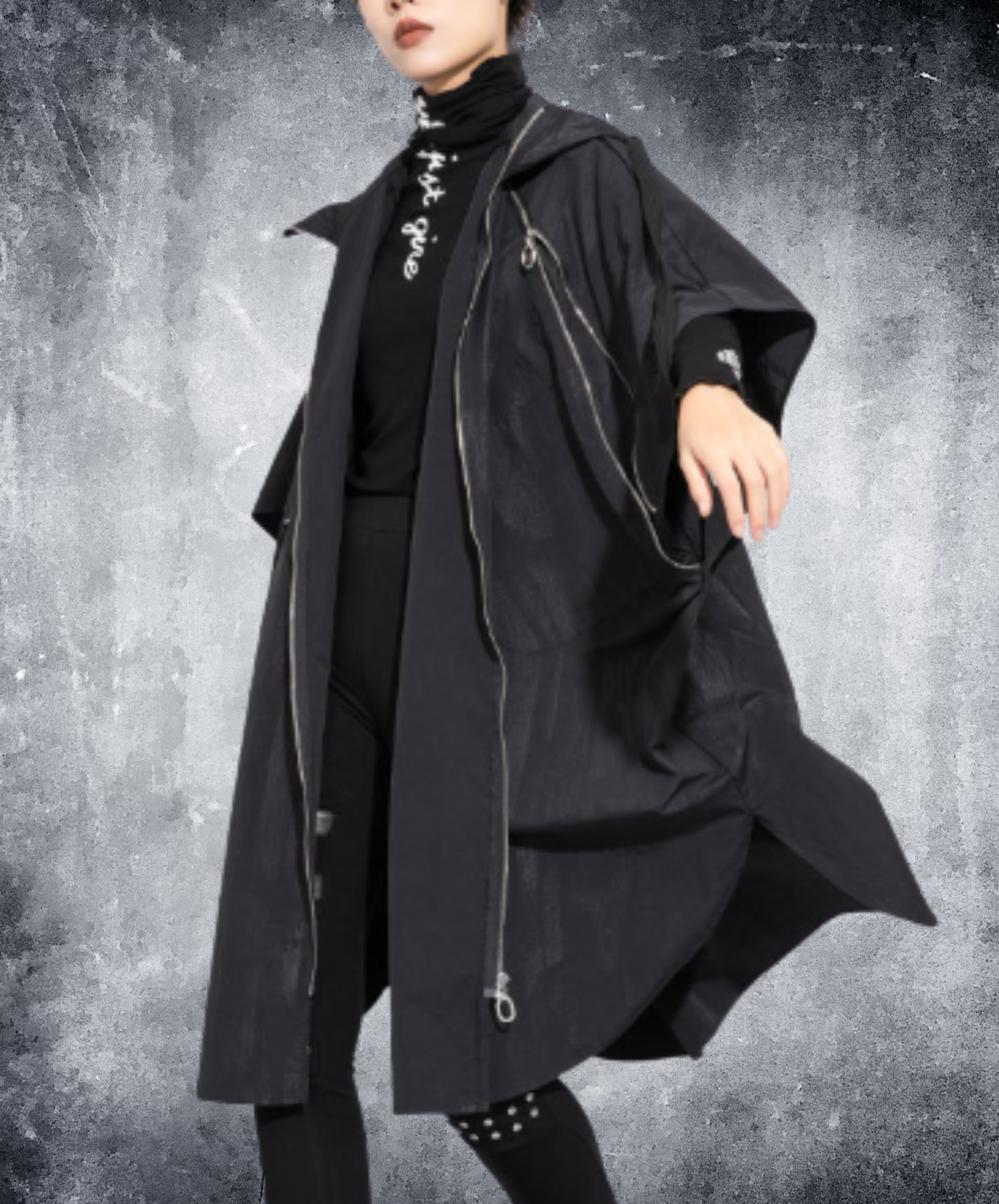 poncho-style design with a zipper hoodie EN3063