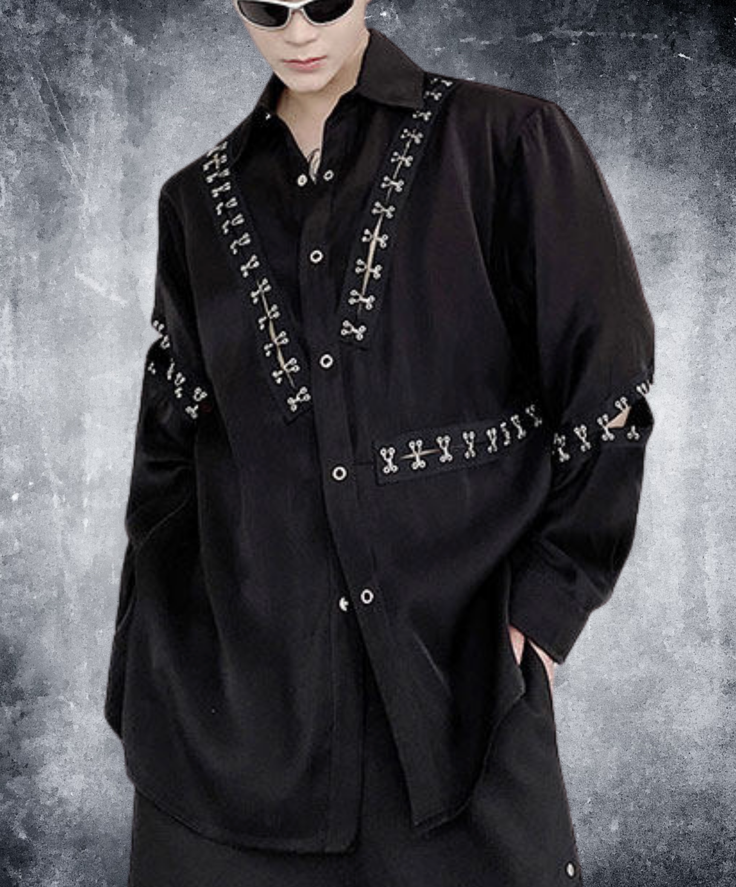 dark metal parts patchwork design shirt EN2782