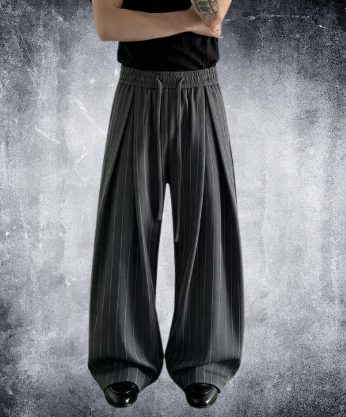 deep-pleat drawstring wide pants EN3208