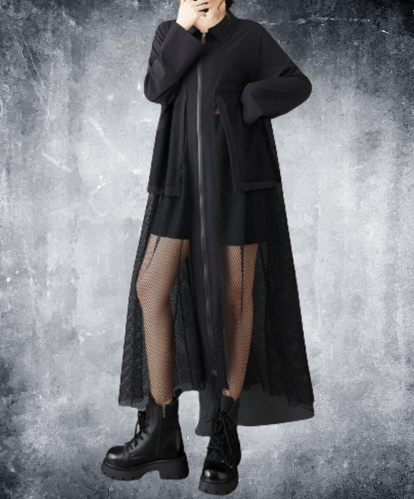 straight-leg mesh patchwork style long shirt EN3098
