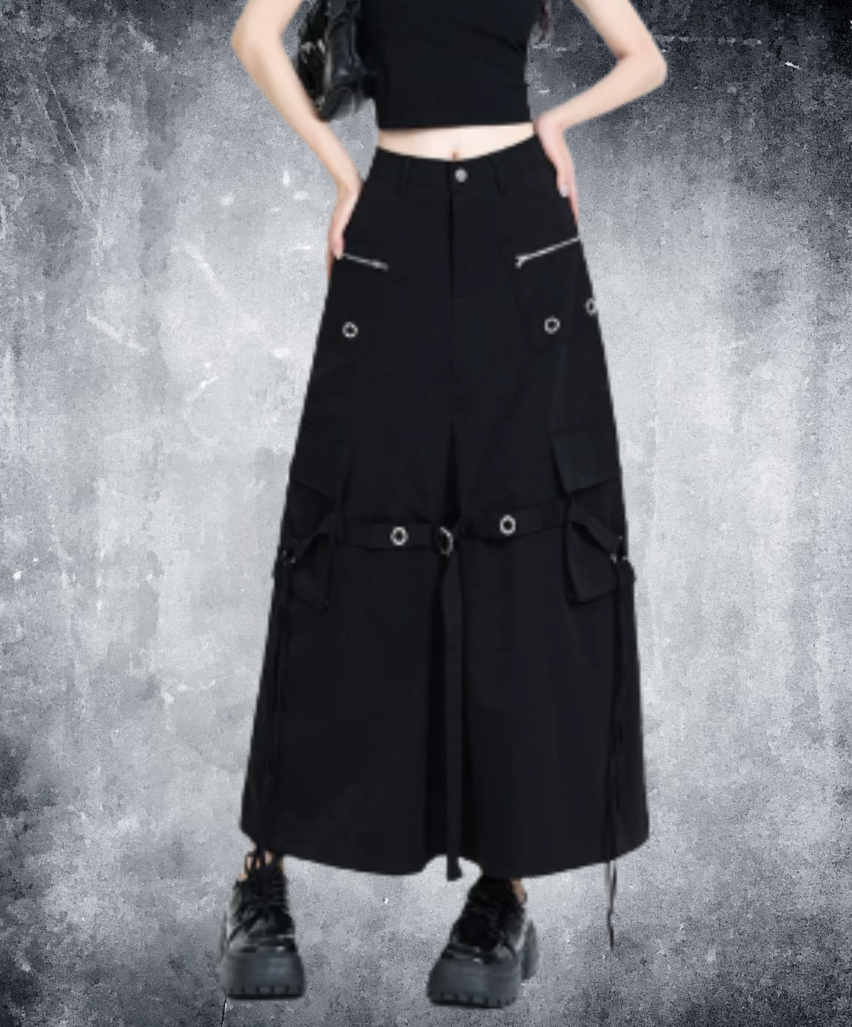 silver zip & eyelet embellishments skirt EN3249