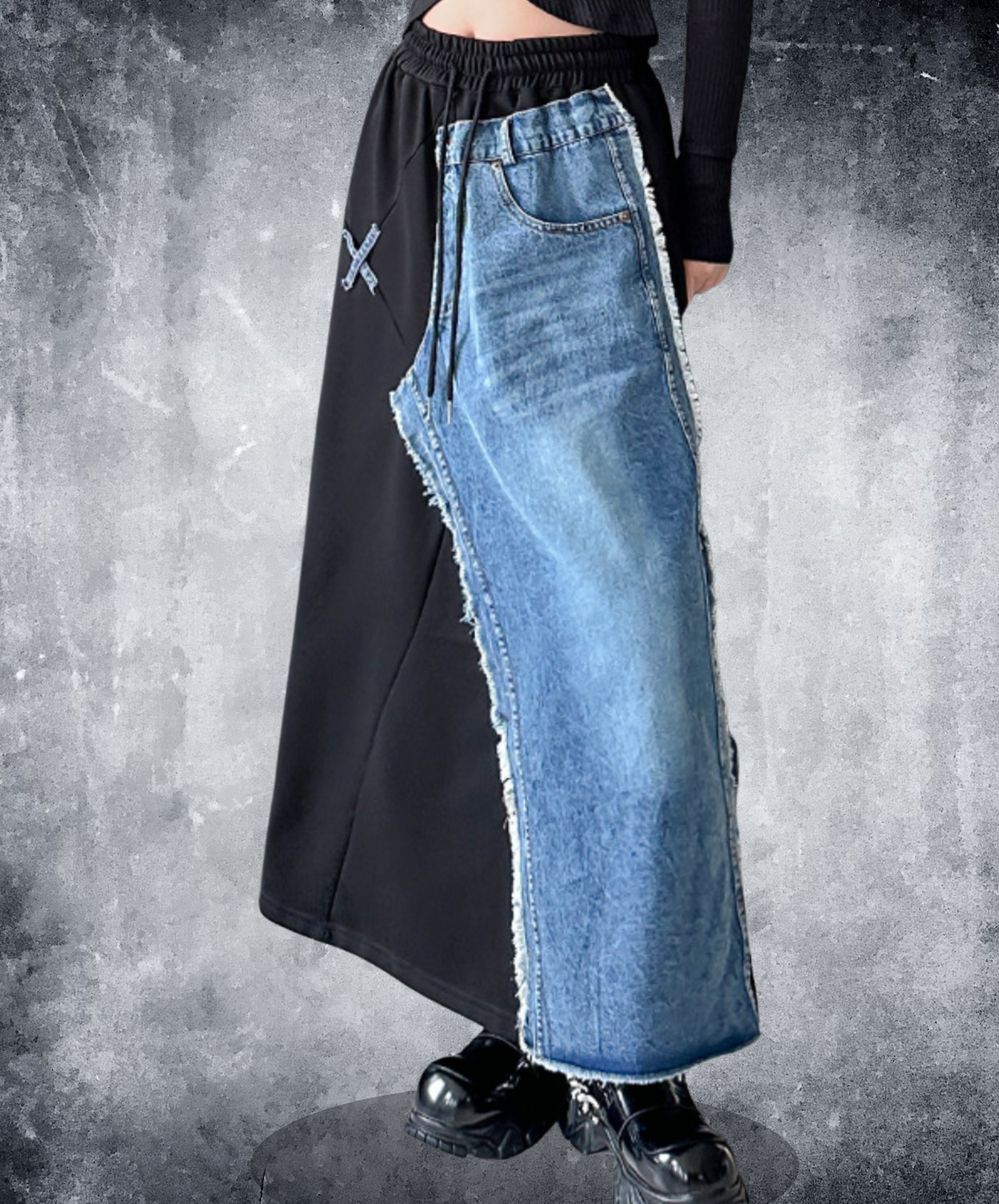mixed material asymmetric skirt EN2276