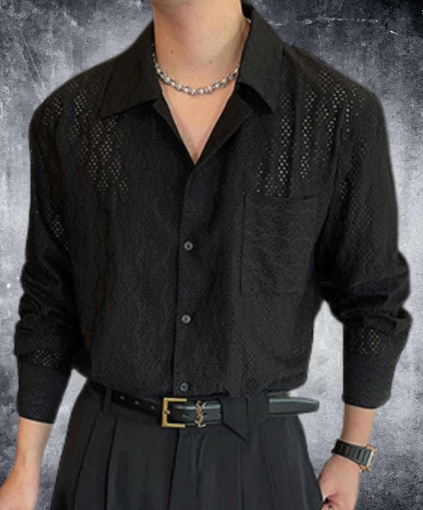 diamond pattern sheer shirt EN2368