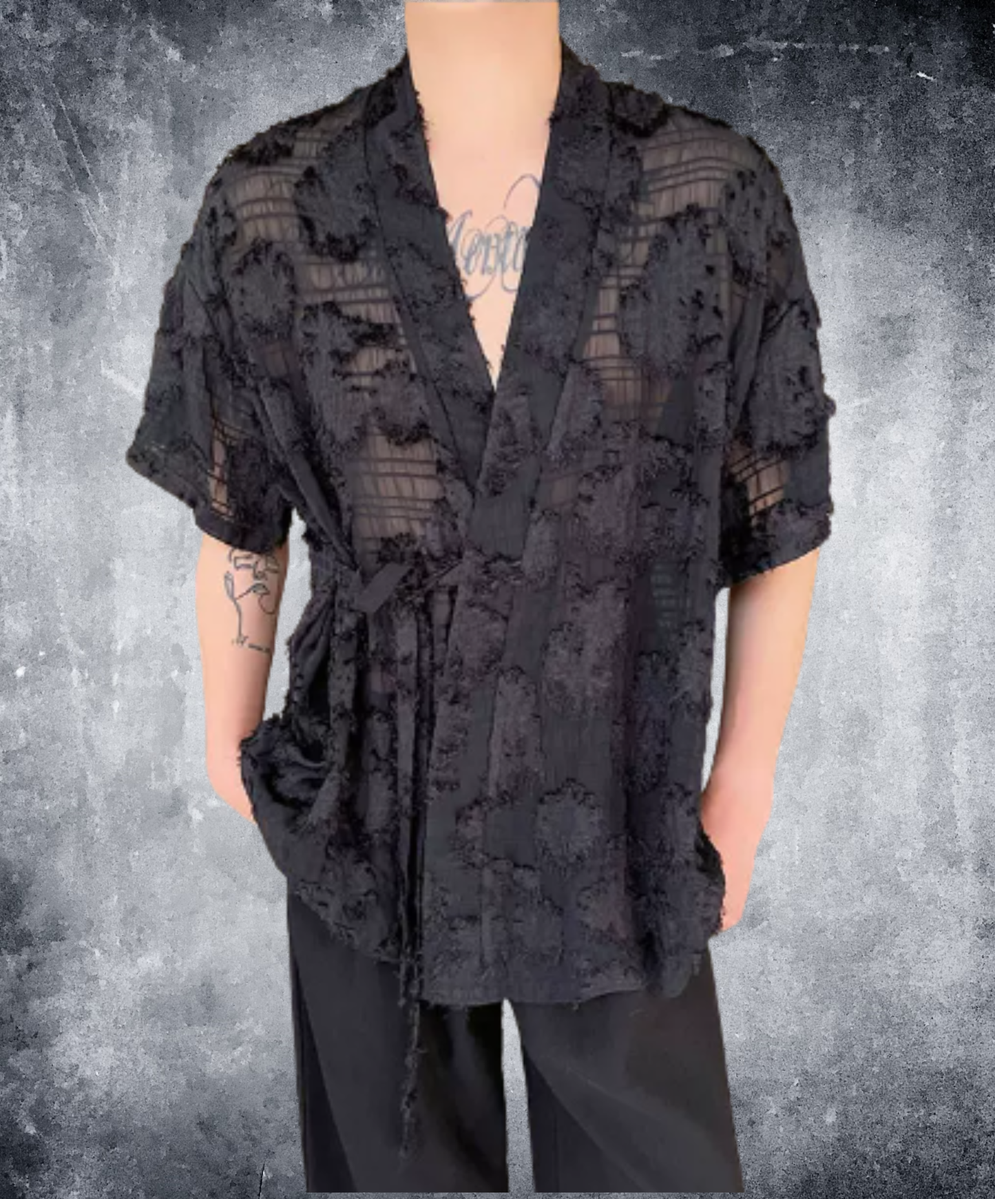 jacquard v-neck sheer shirt EN3020