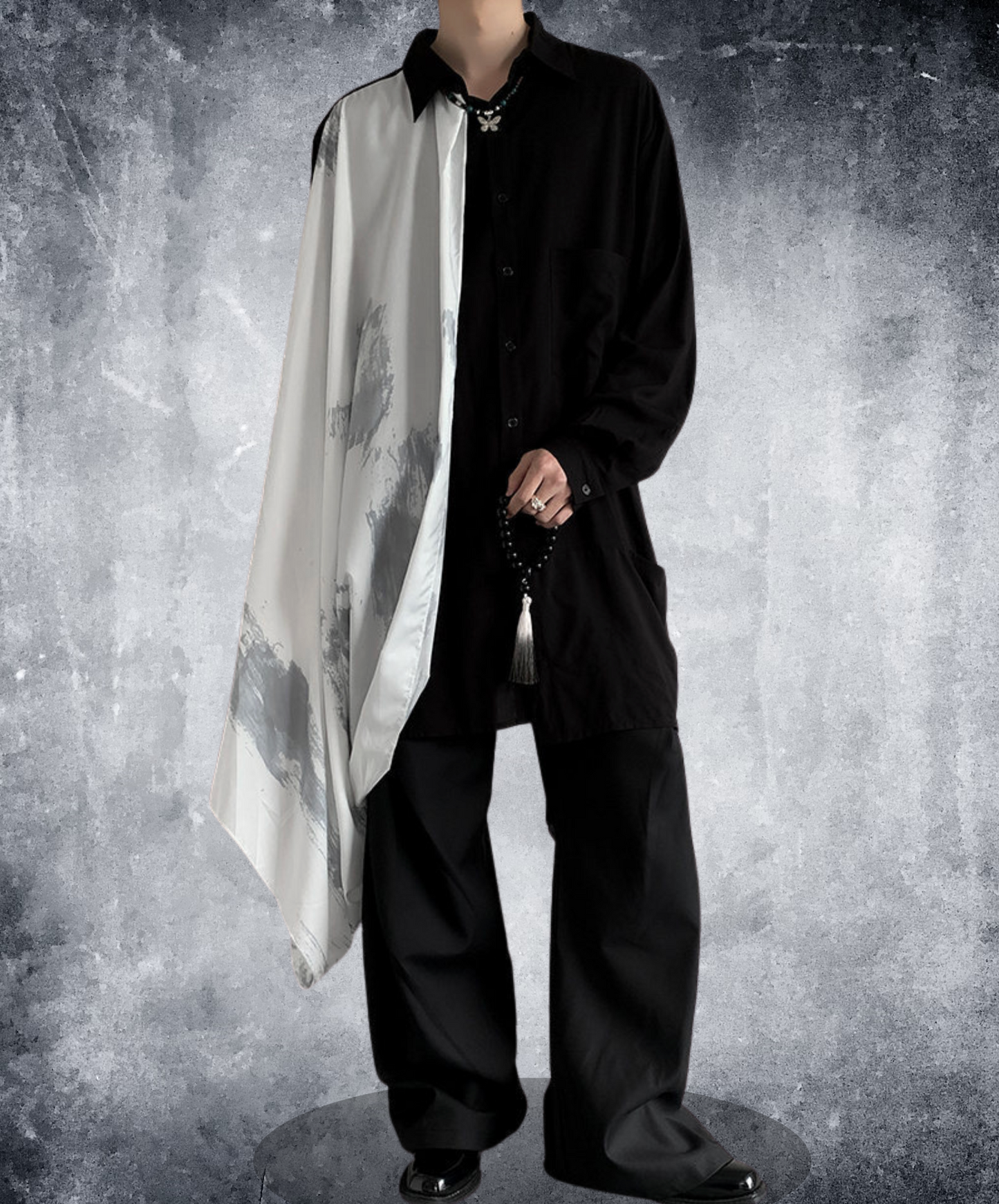 irregular white silk scarf long shirt EN2427