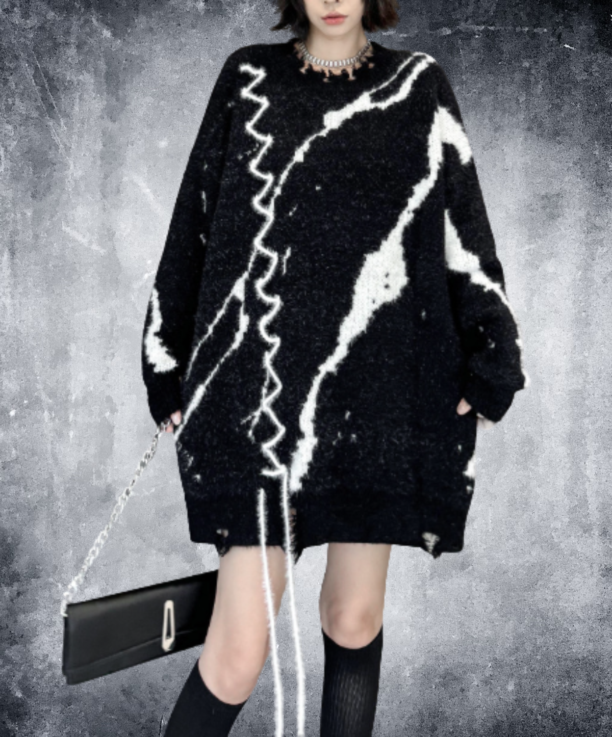 art-style patterned lace-up design sweater EN3205