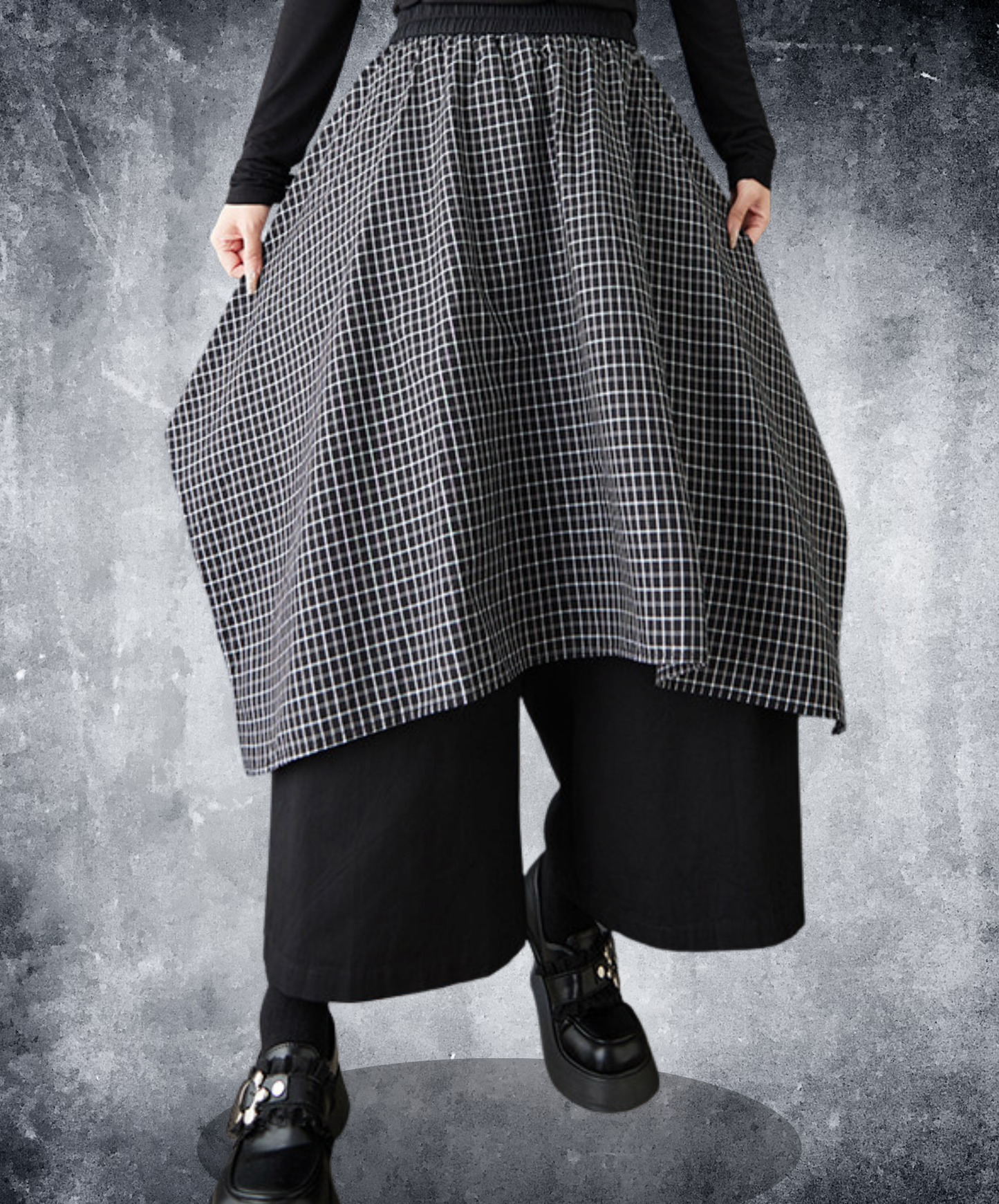 dark fake two-piece checkered flare wide pants EN2767