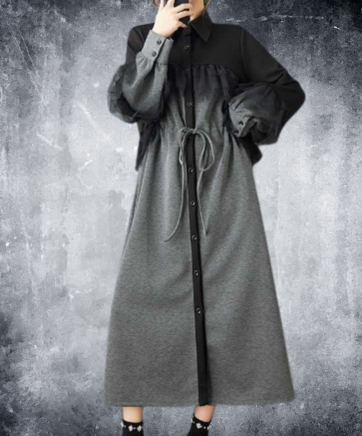 drawstring design tulle ruffle detailing long shirt EN3234