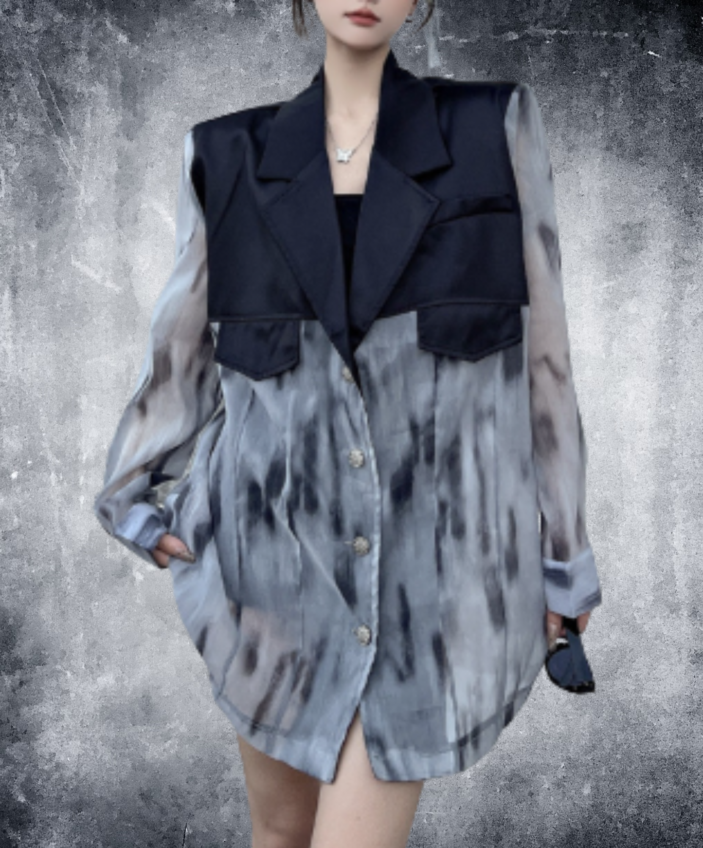 tie-dye patchwork sheer jacket EN3088