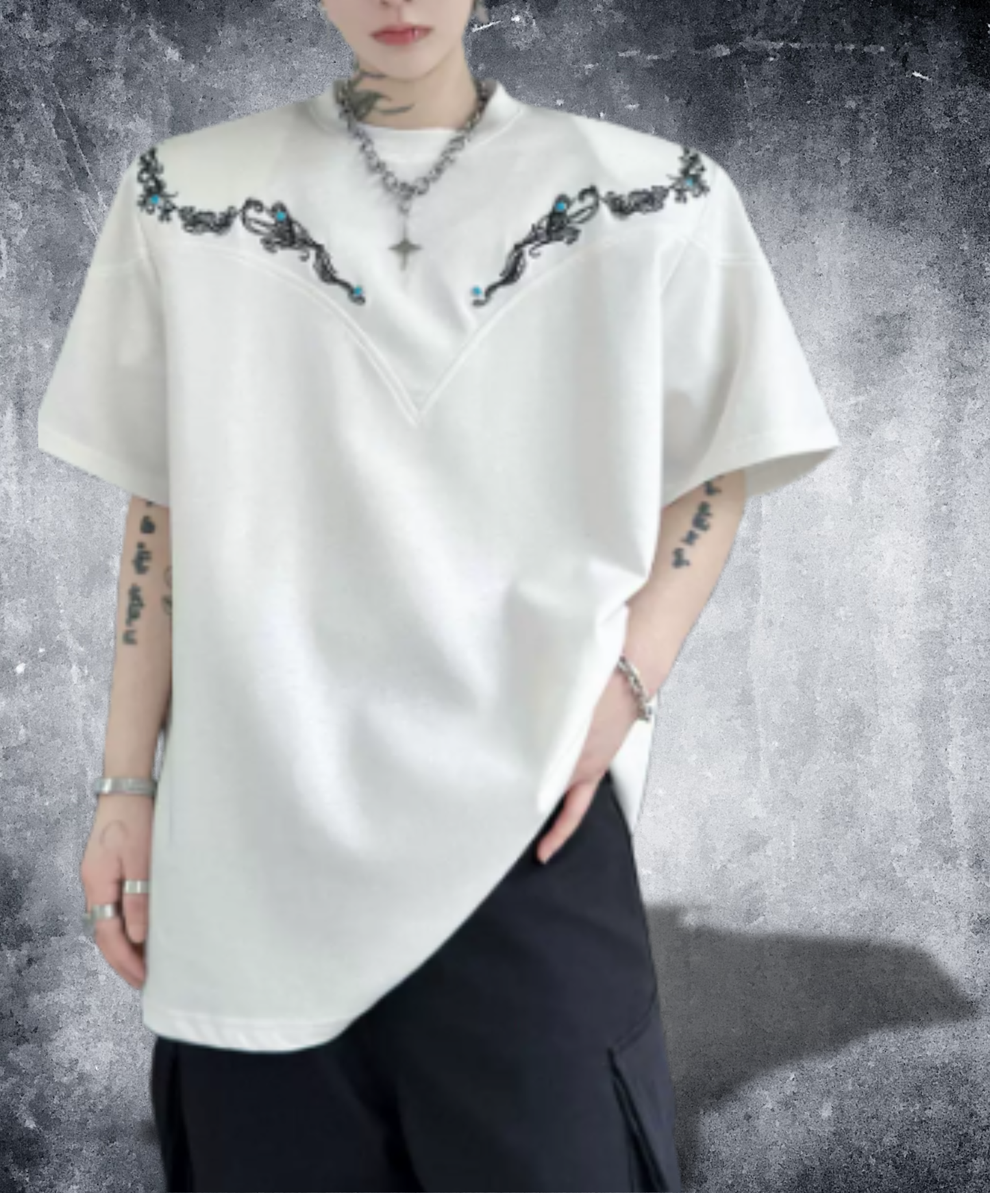 retro embroidery beads t-shirt EN2873