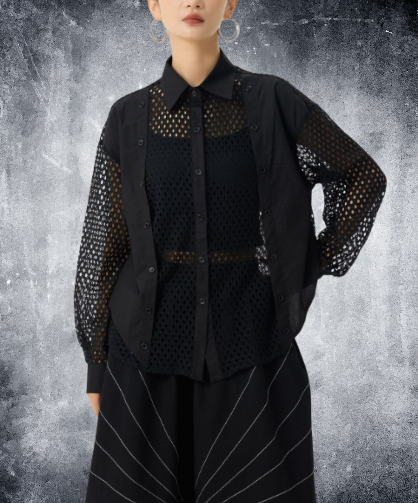 mesh patchwork sheer shirt EN2988