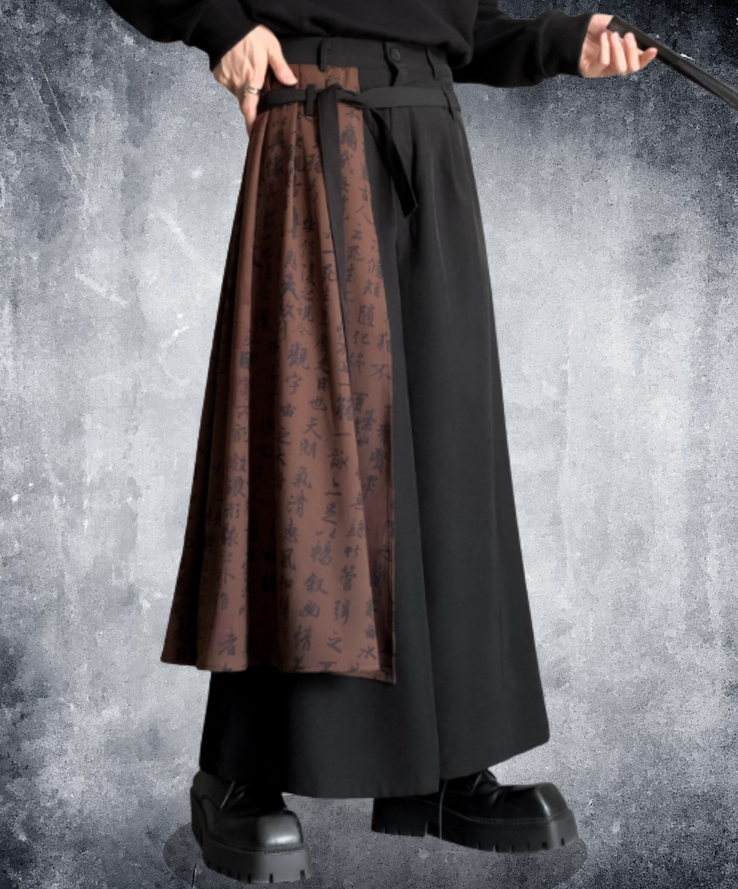 fake two piece calligraphy design hakama pants EN1923