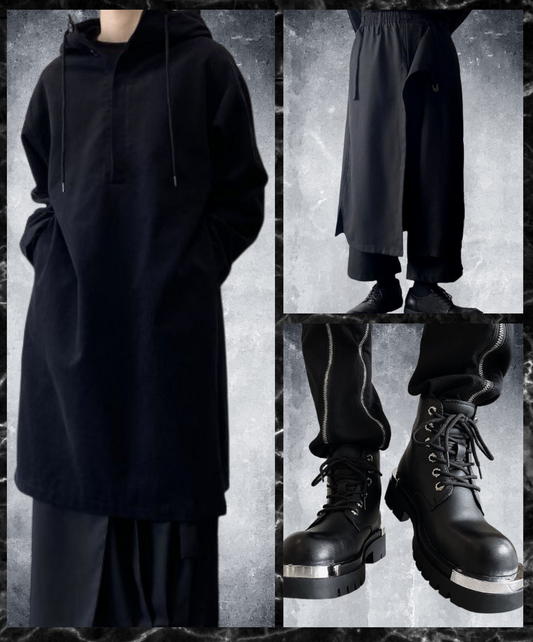 【style42】dark mode outfit set EN1425（ hoodie+ pants + boots set）