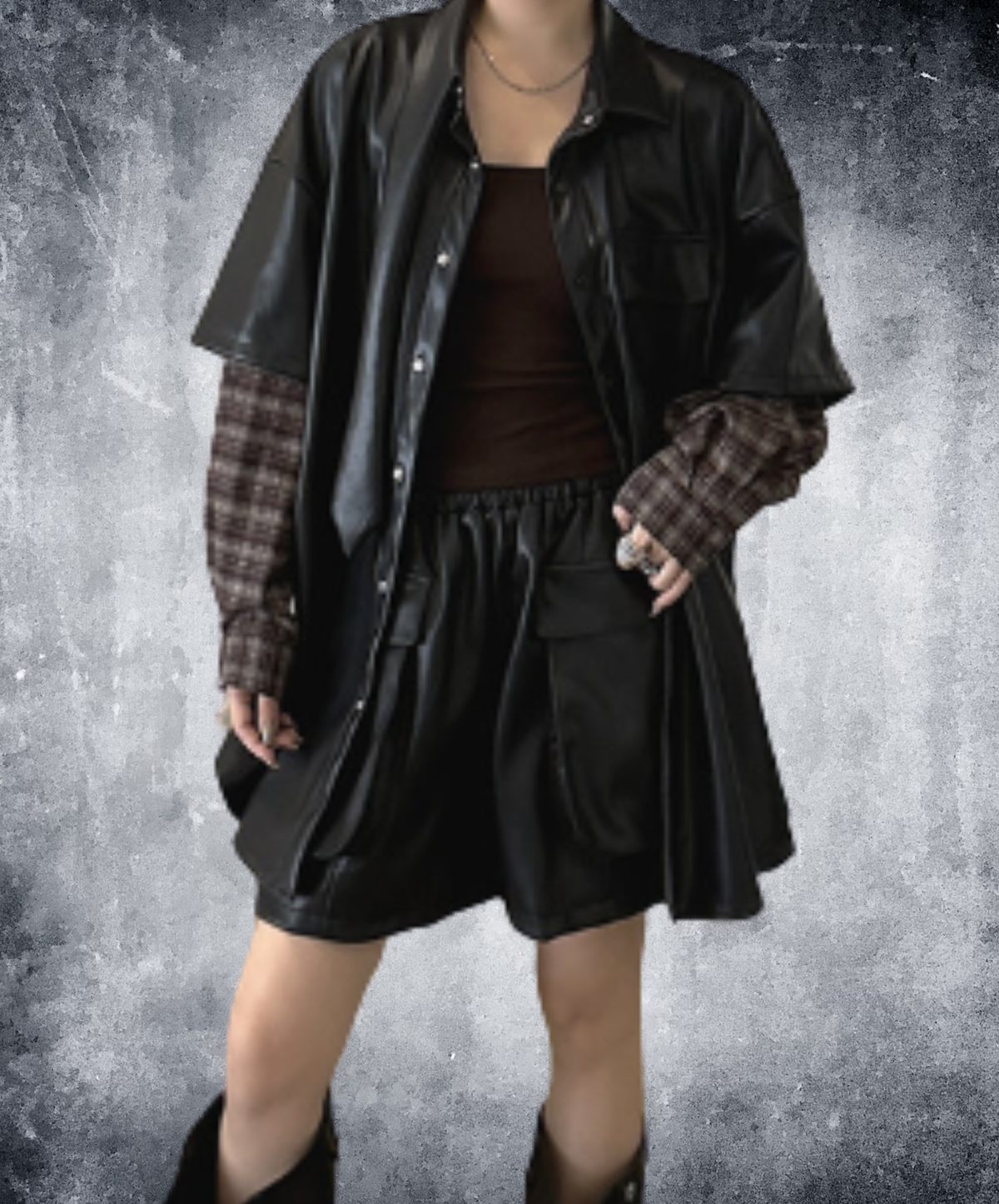 layered-look plaid long-sleeve top jacket EN3221