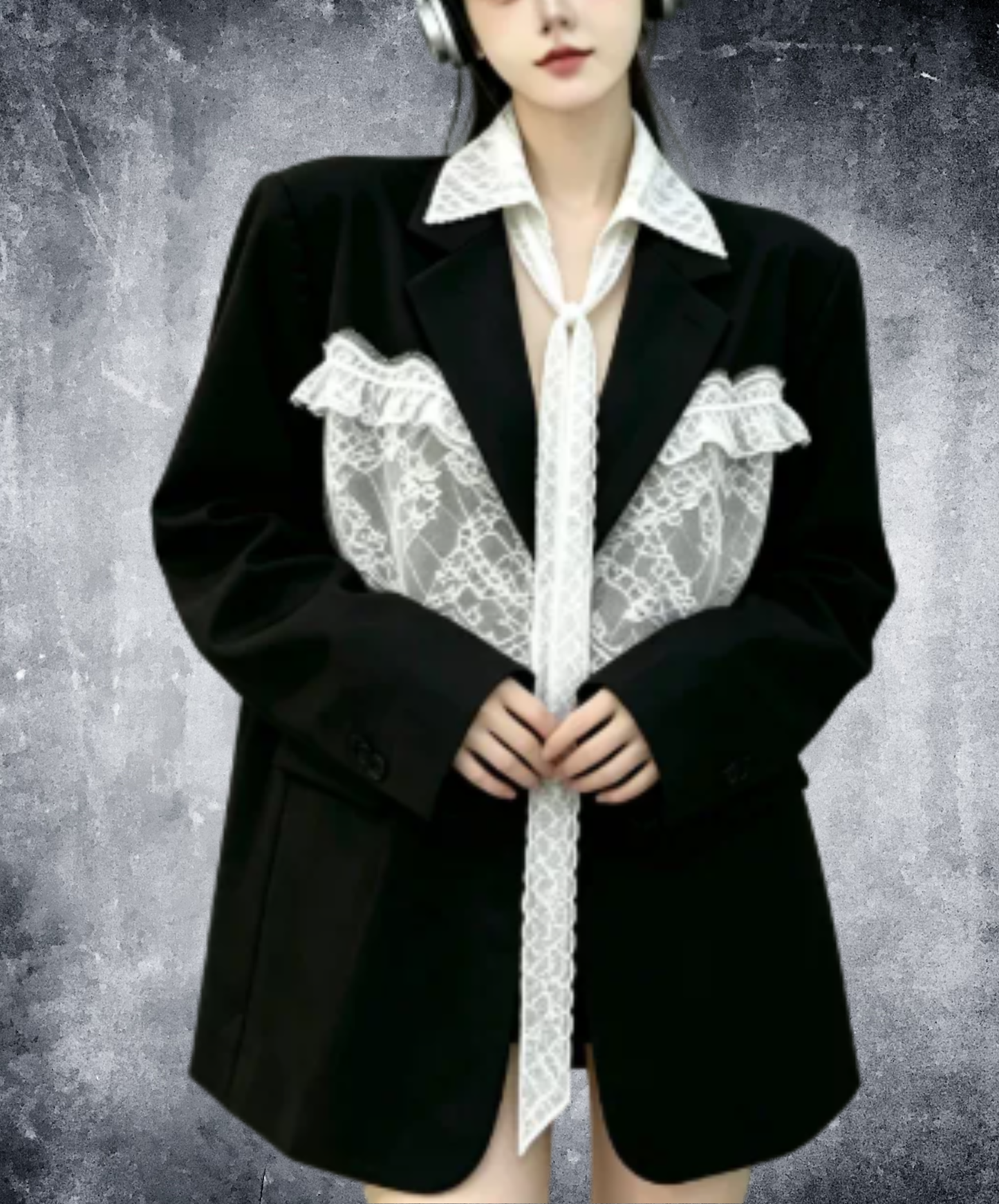 panelled design with a lace bow tie jacket EN3166
