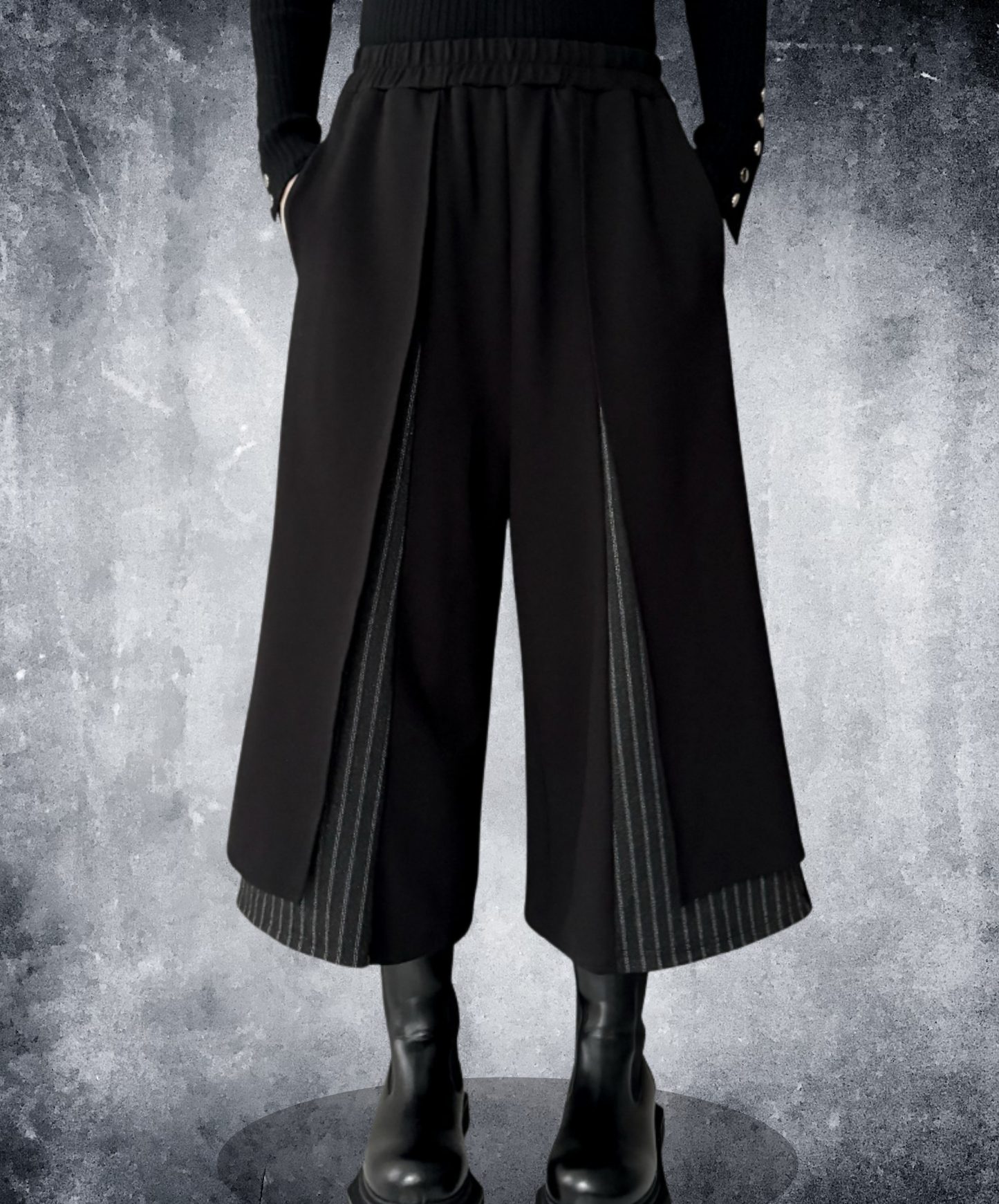 peek-a-boo striped patchwork wide pants EN2743