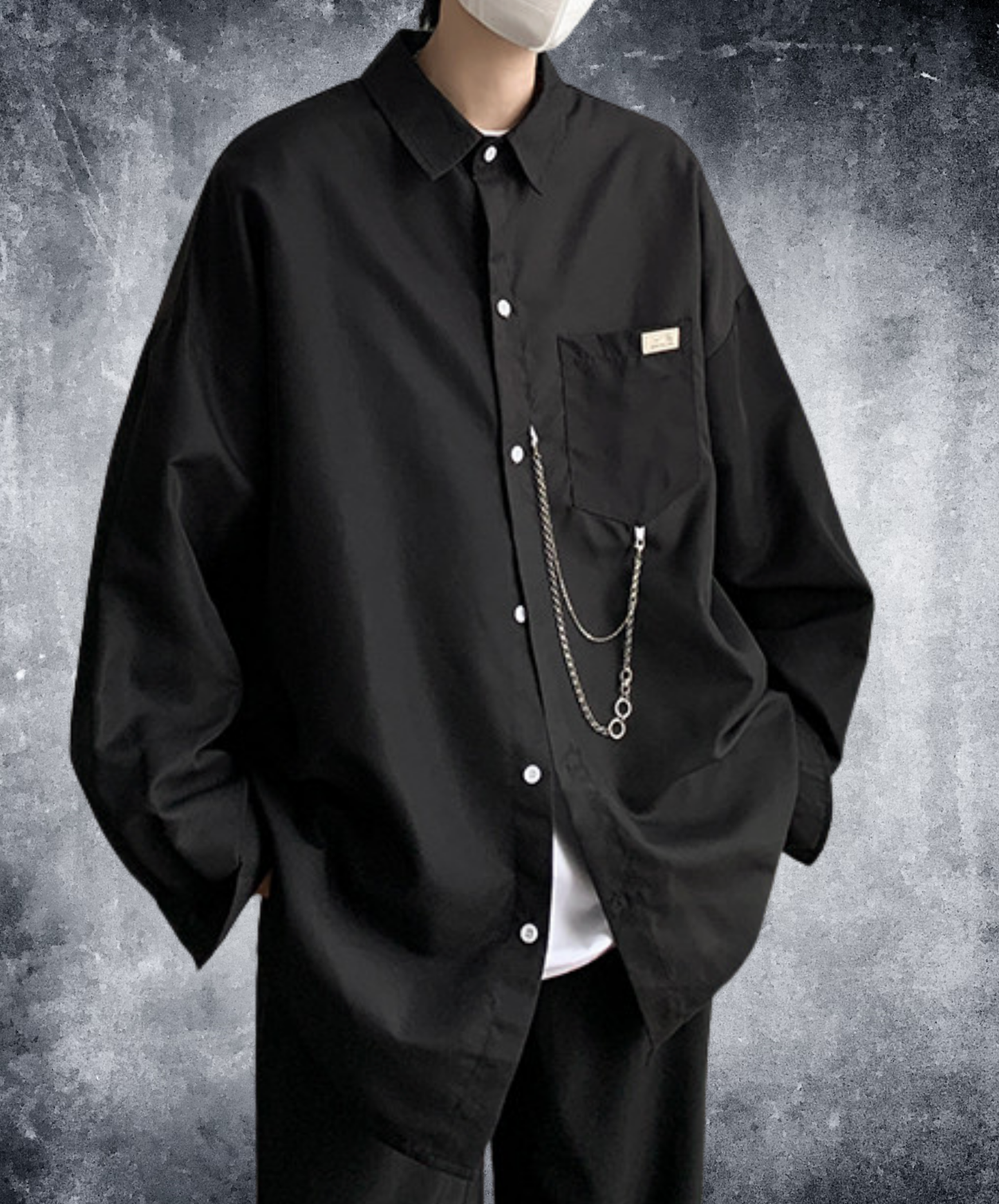 dark chain-decorated oversized shirt EN2761