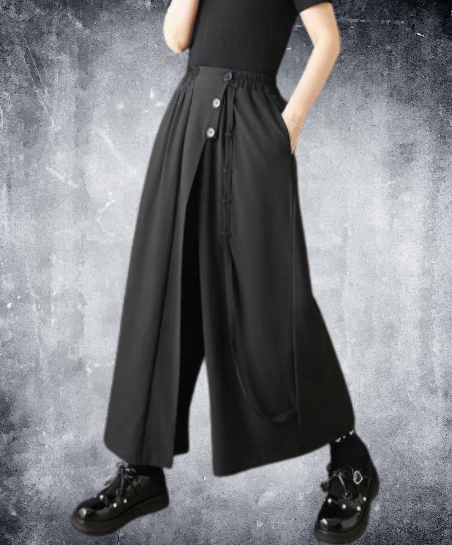 dark high-waisted cropped wide pants EN3050