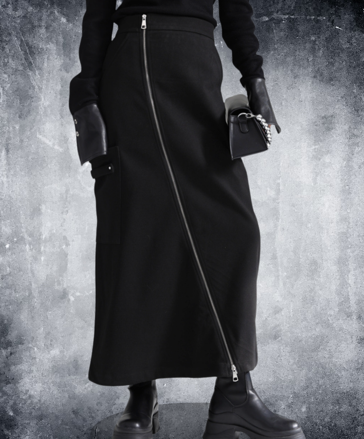 irregular zipper velvet skirt EN2732