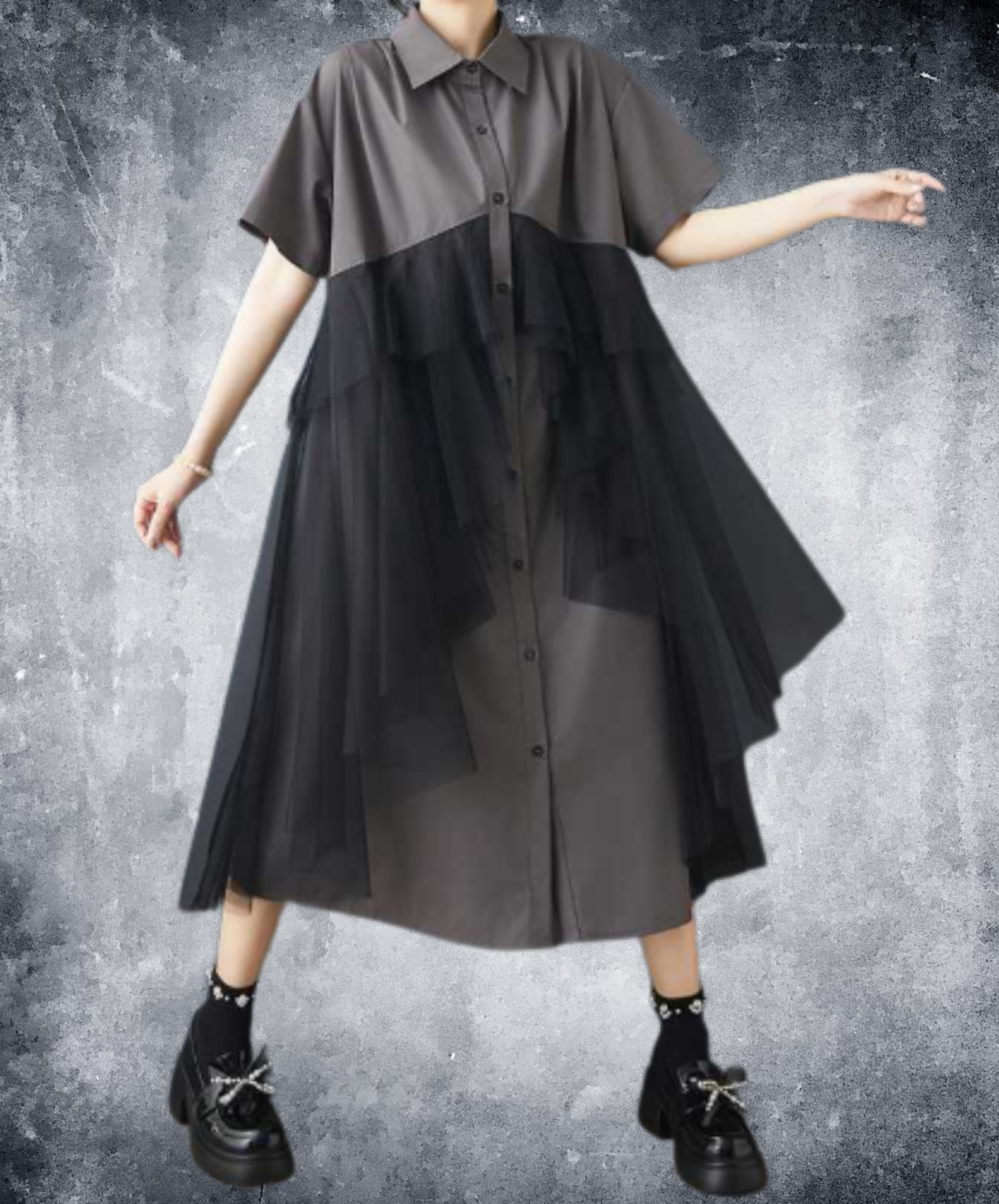 dark mesh patchwork long shirt EN3054
