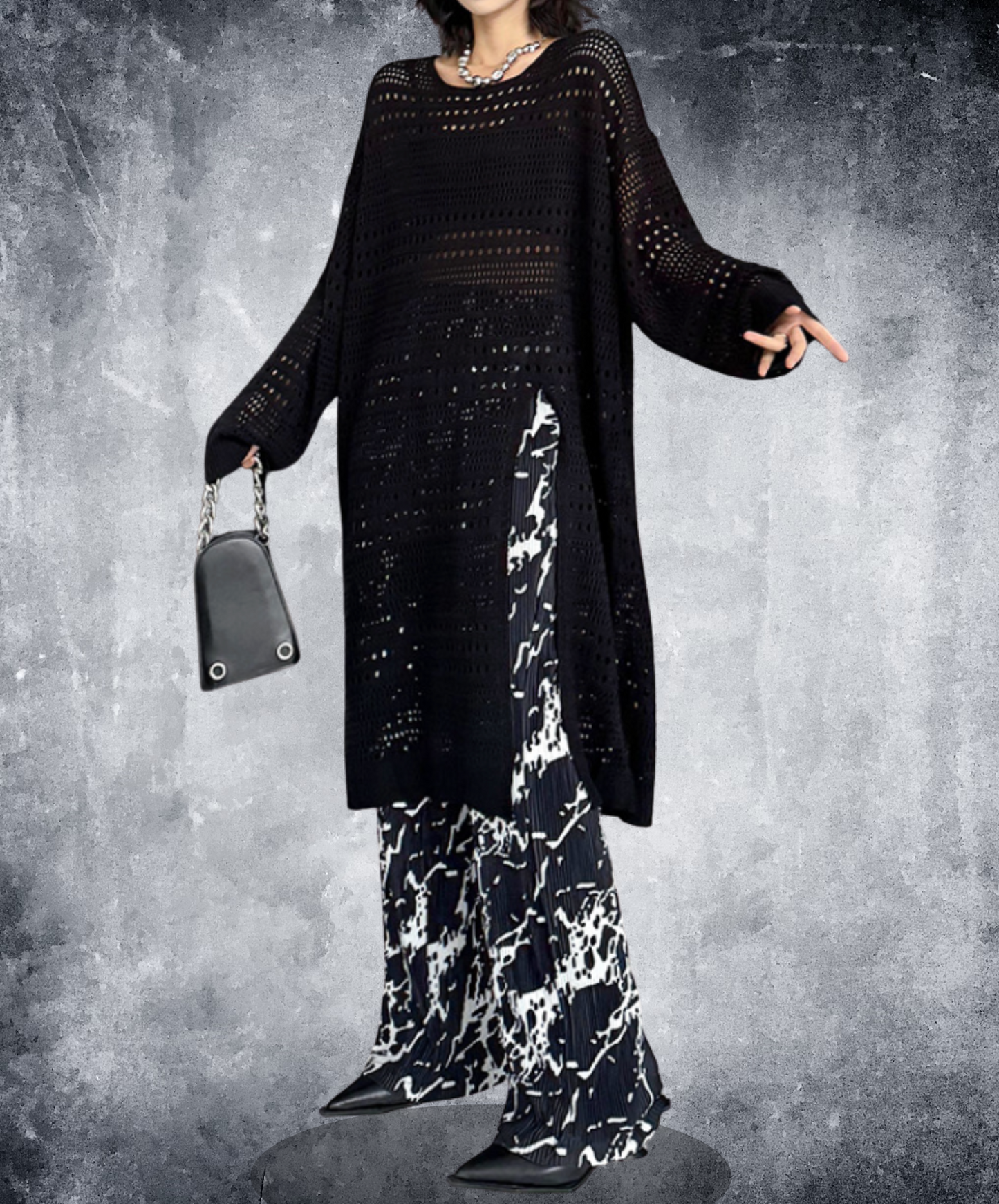 mesh knit long sweater EN2450