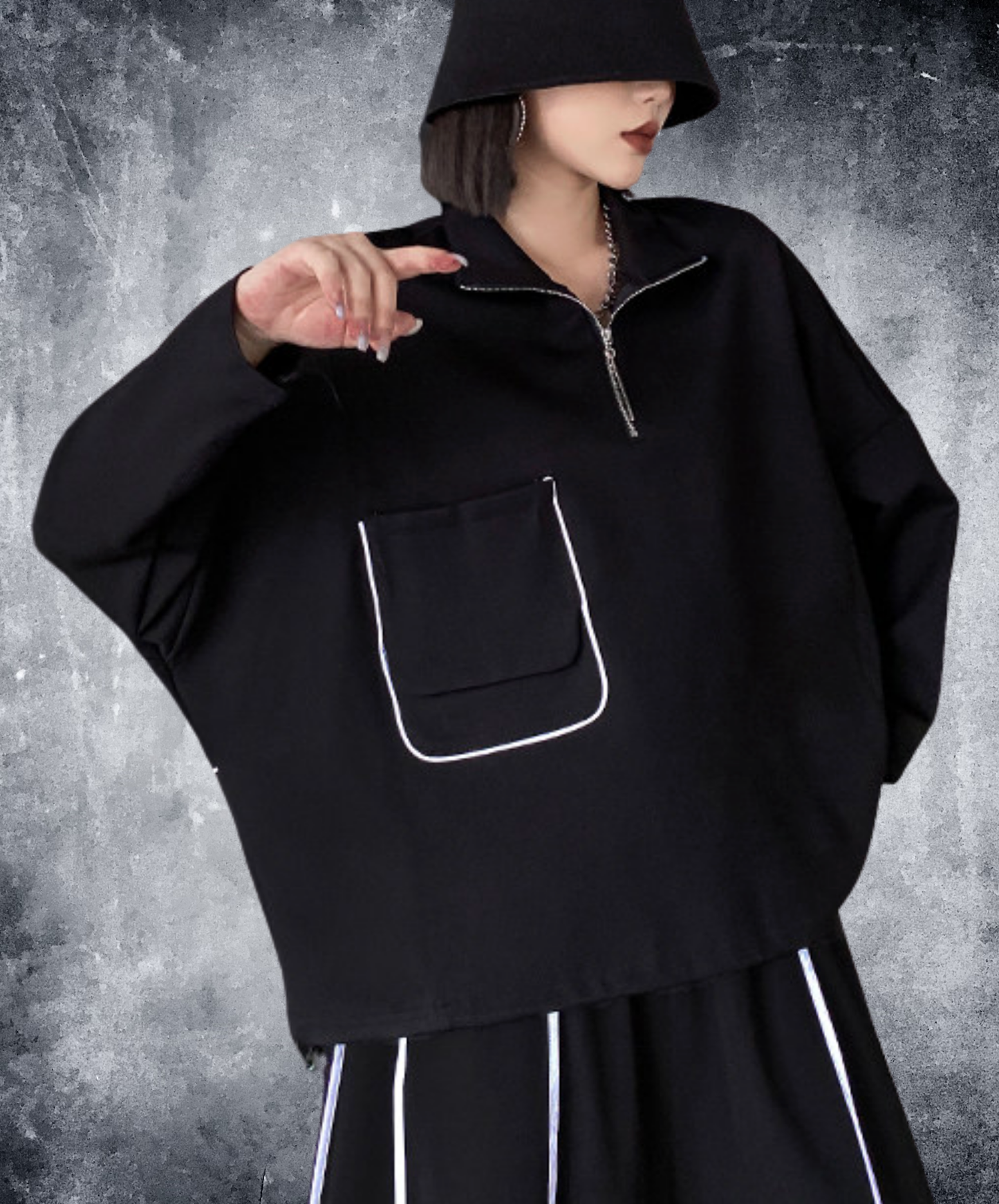 batwing sleeve white line sweatshirts EN2709