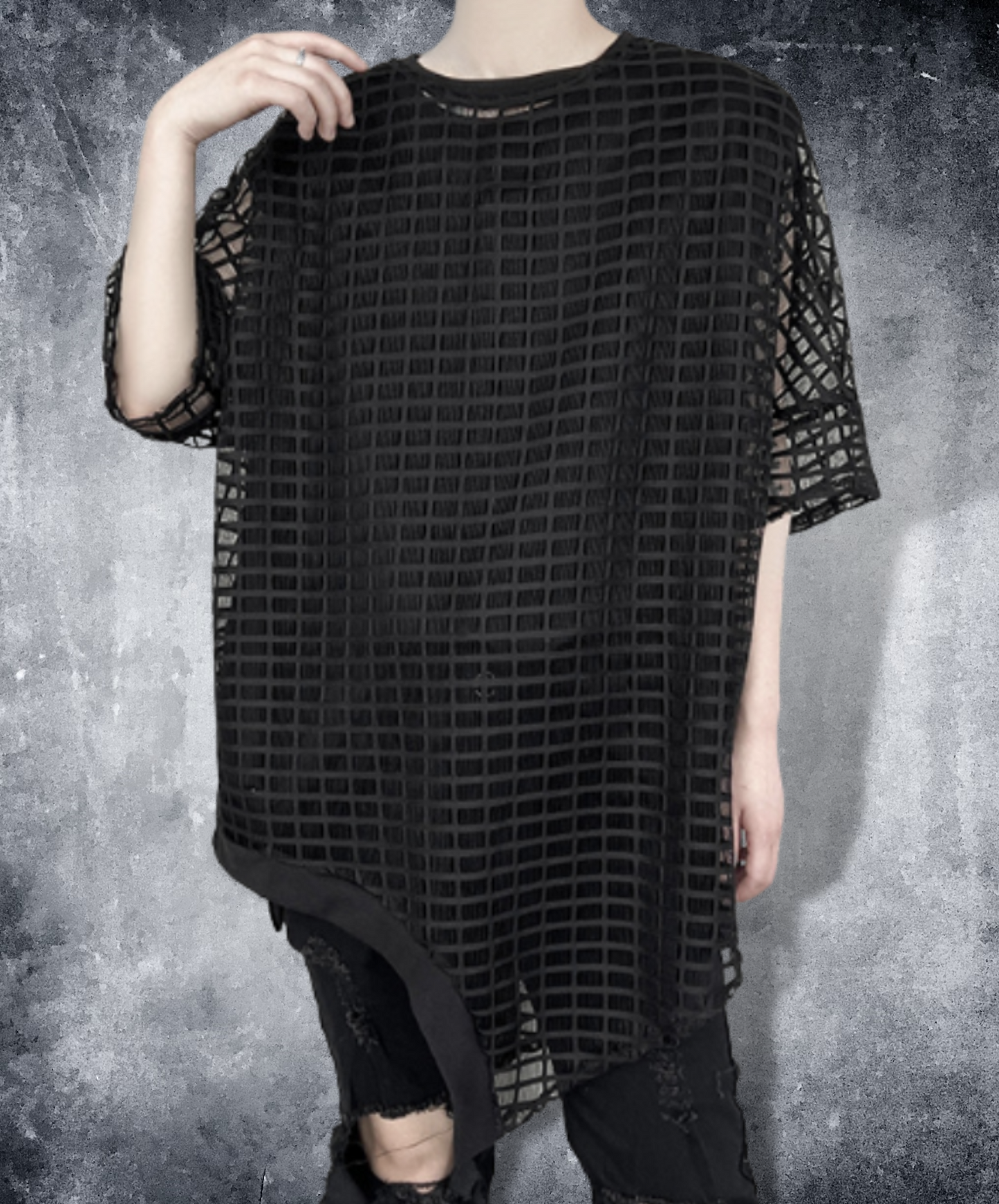 dark asymmetric mesh t-shirt EN1035