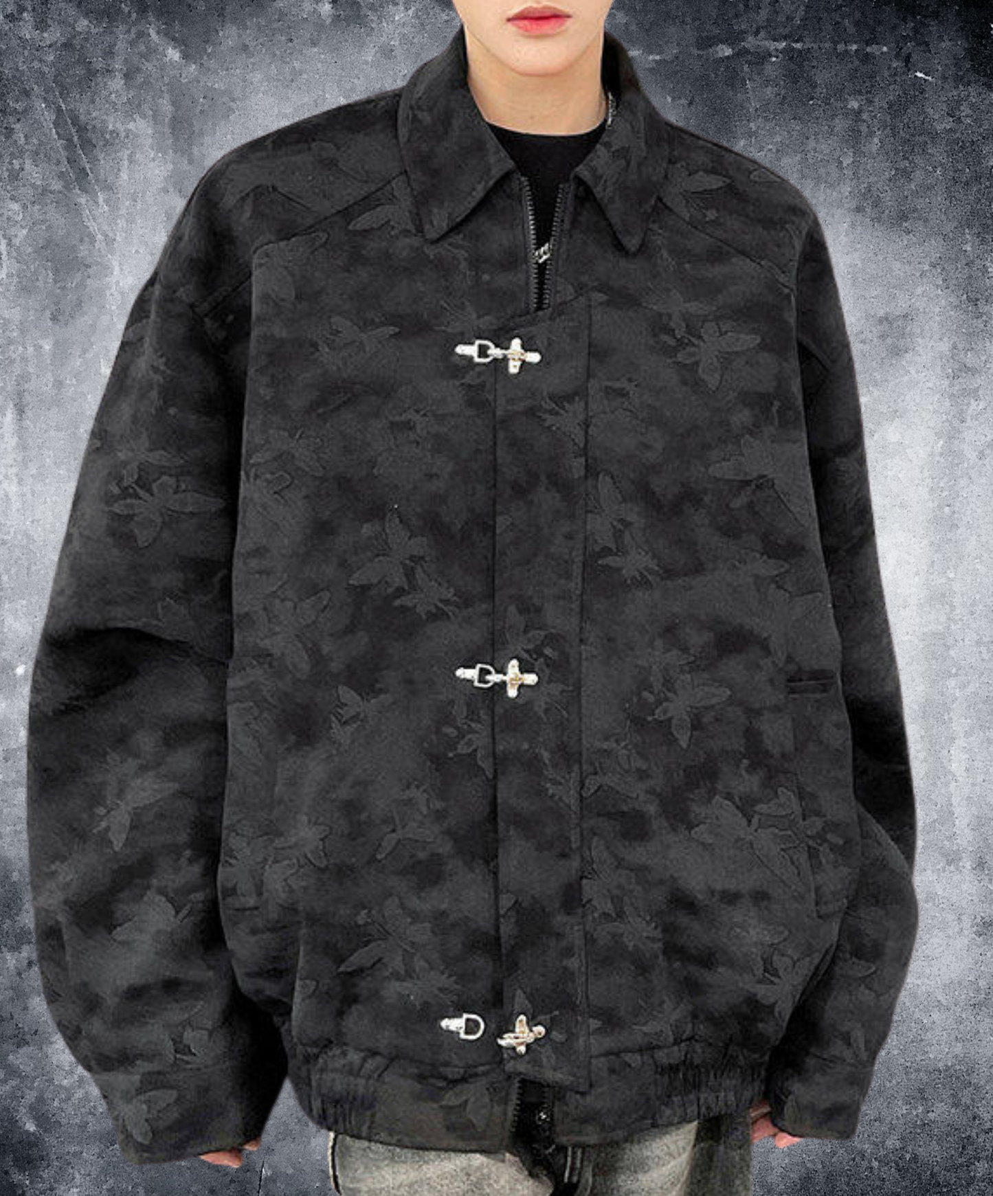 retro butterfly print fireman hook jacket EN2700