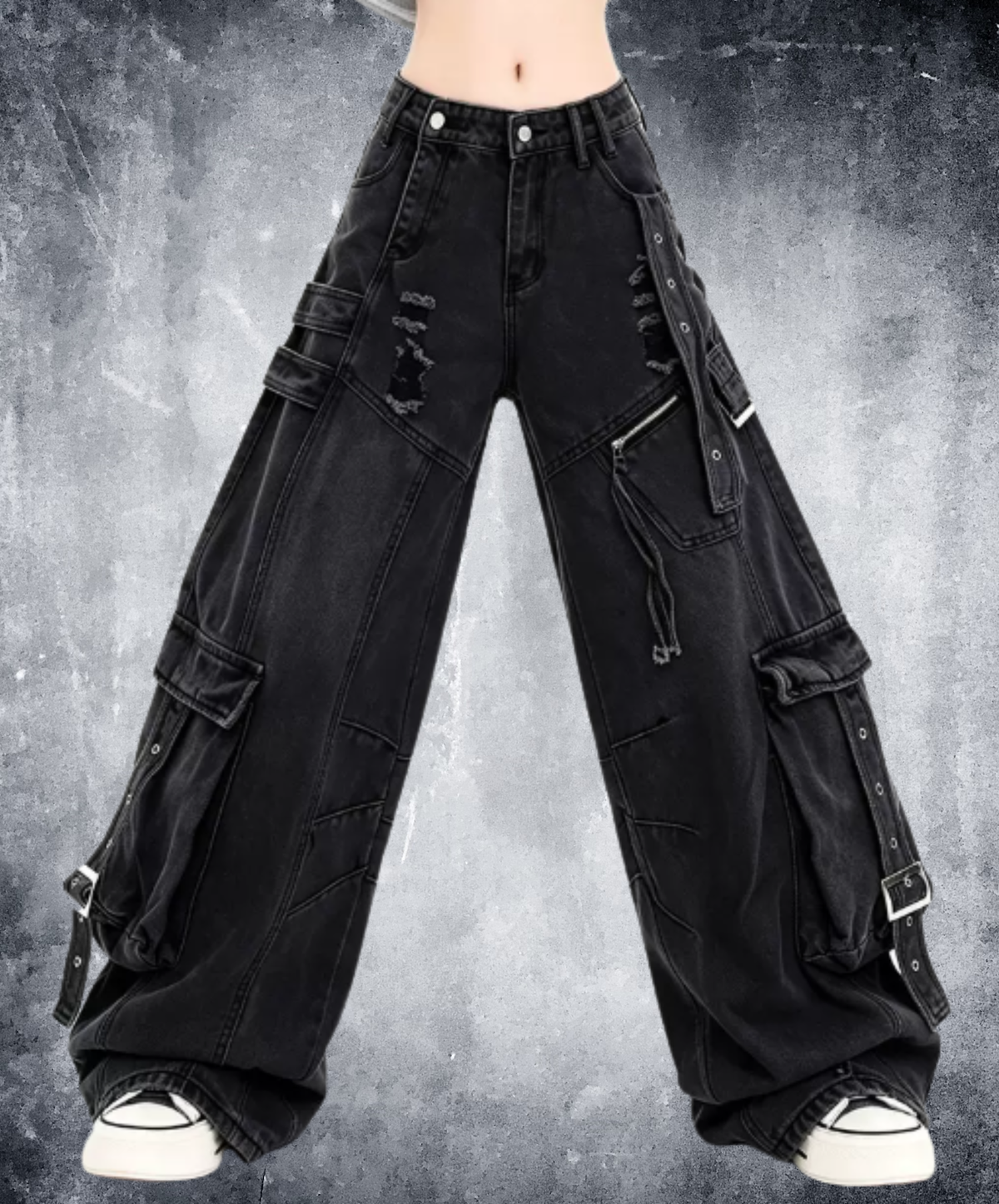 flap pocket and strap belt detailing wide pants EN3212