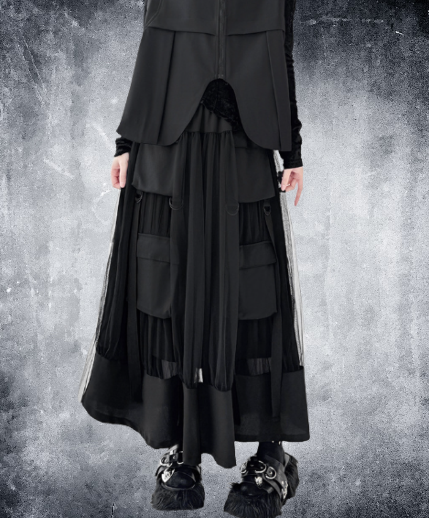 layered mesh patchwork skirt EN3104