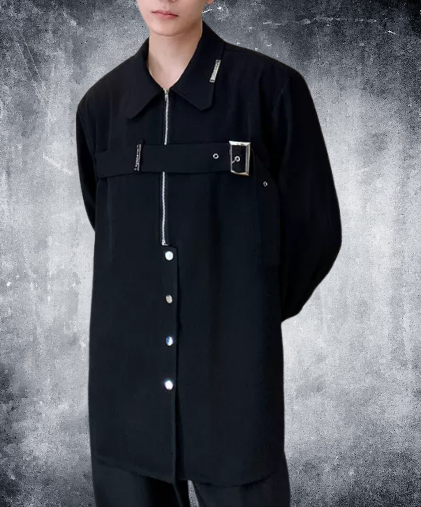 dark metal strap heavyweight shirt EN2861