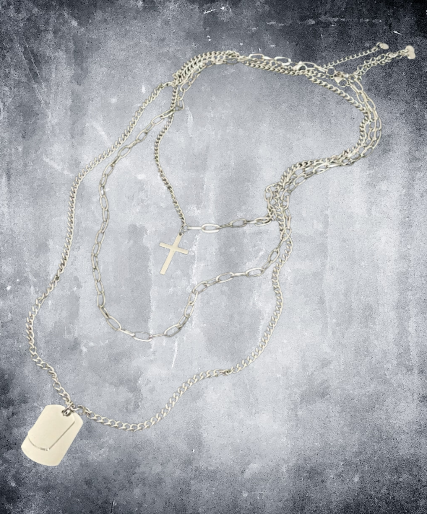 cross and dog tag motif necklace EN2789