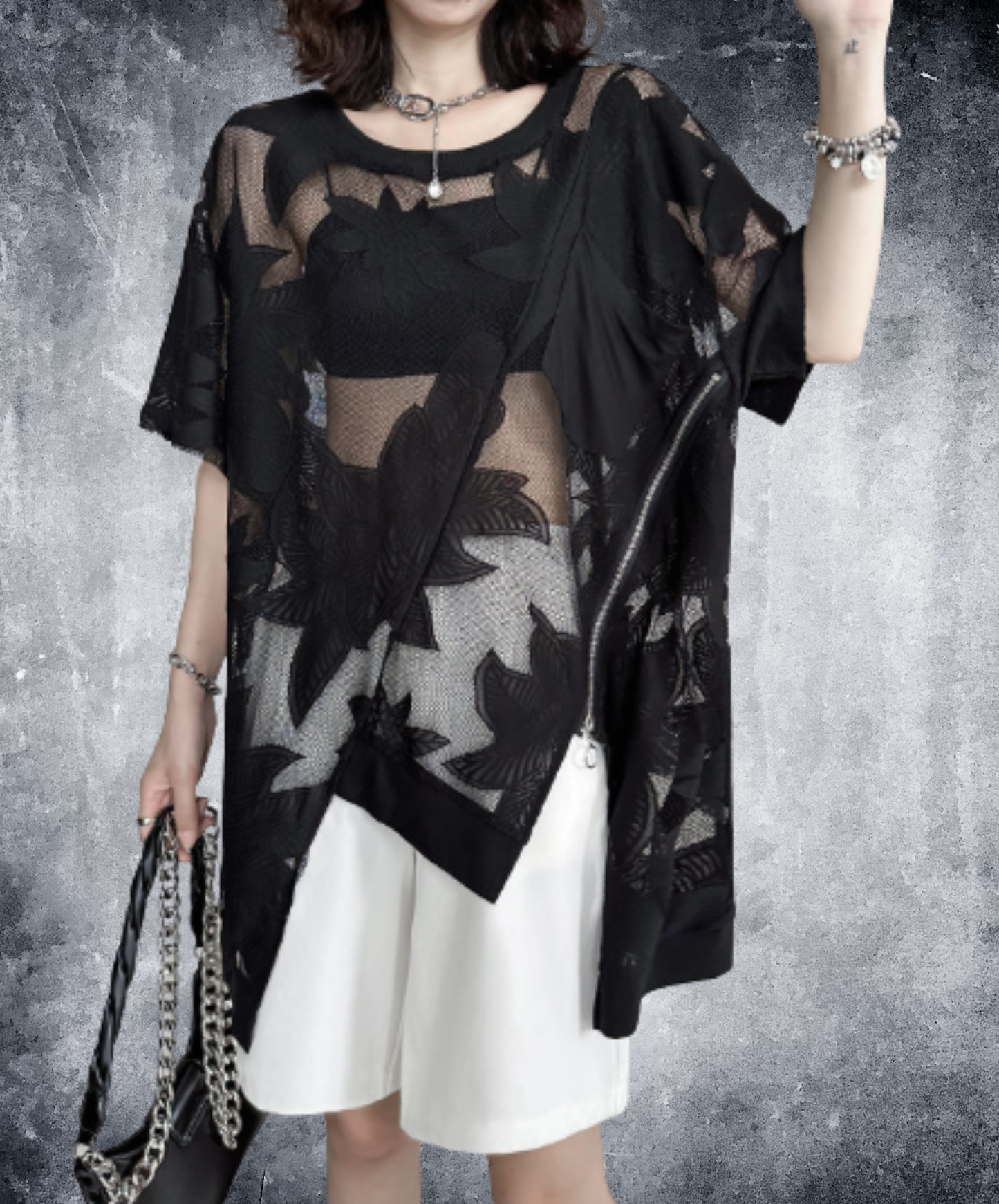dark heavy jacquard asymmetrical t-shirt EN2984