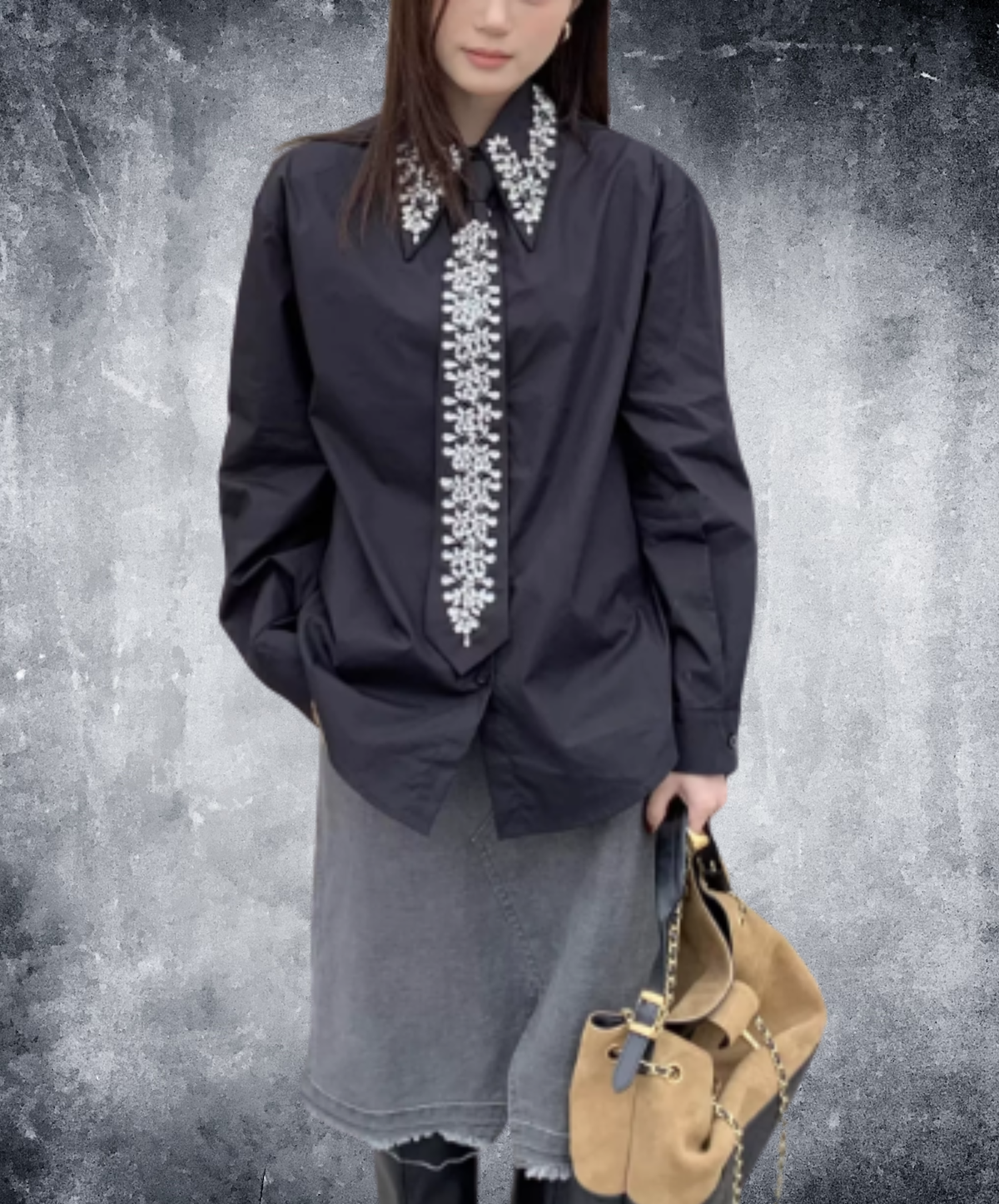 jewel-embellished tie-detail dress shirt EN3198