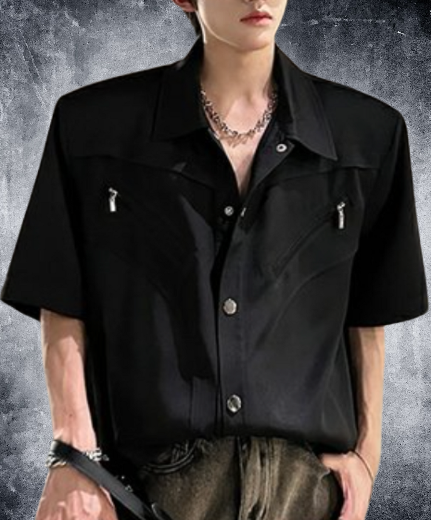 rich metal button zip pocket shirt EN2096