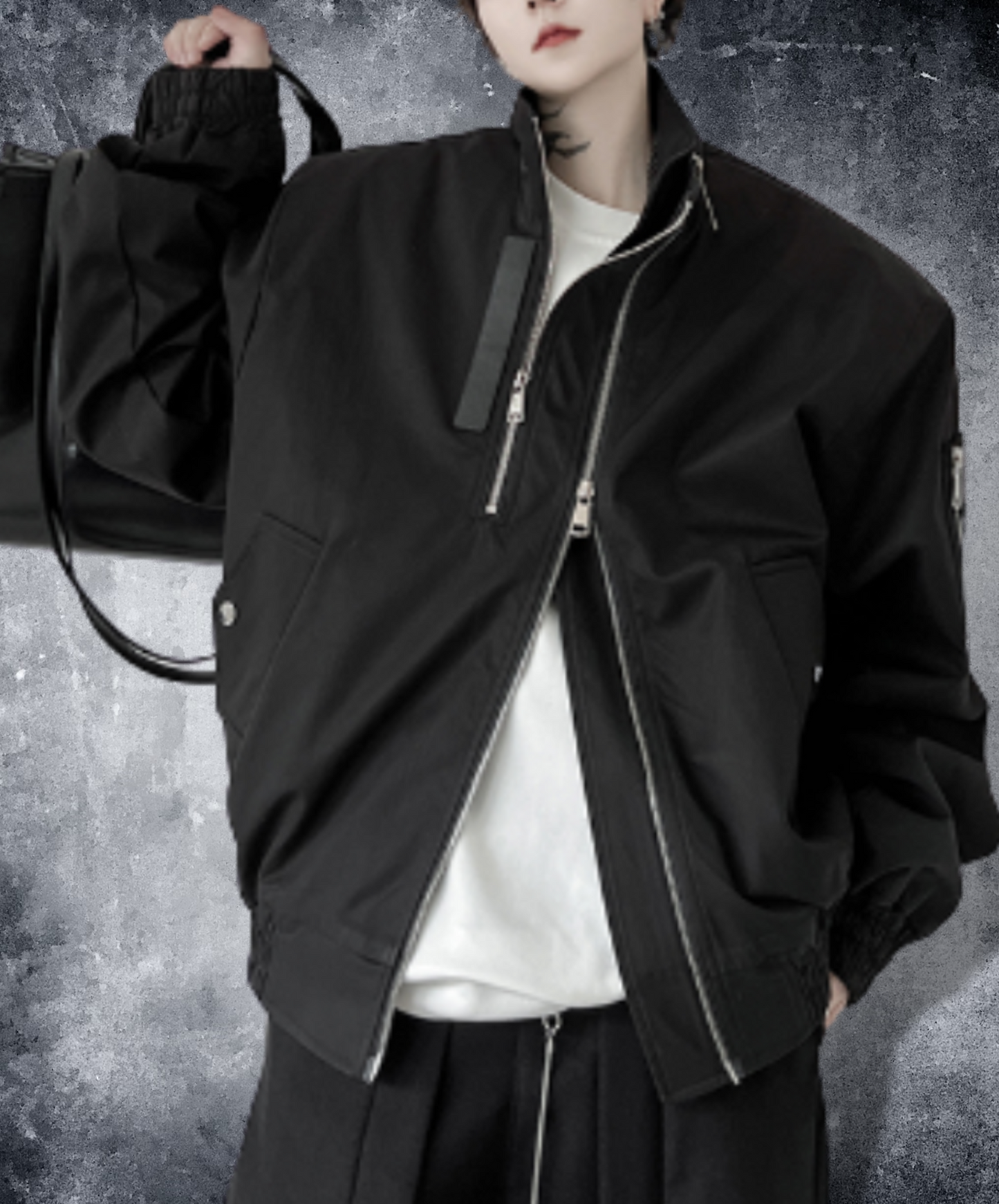 stand collar asymmetric jacket EN1231