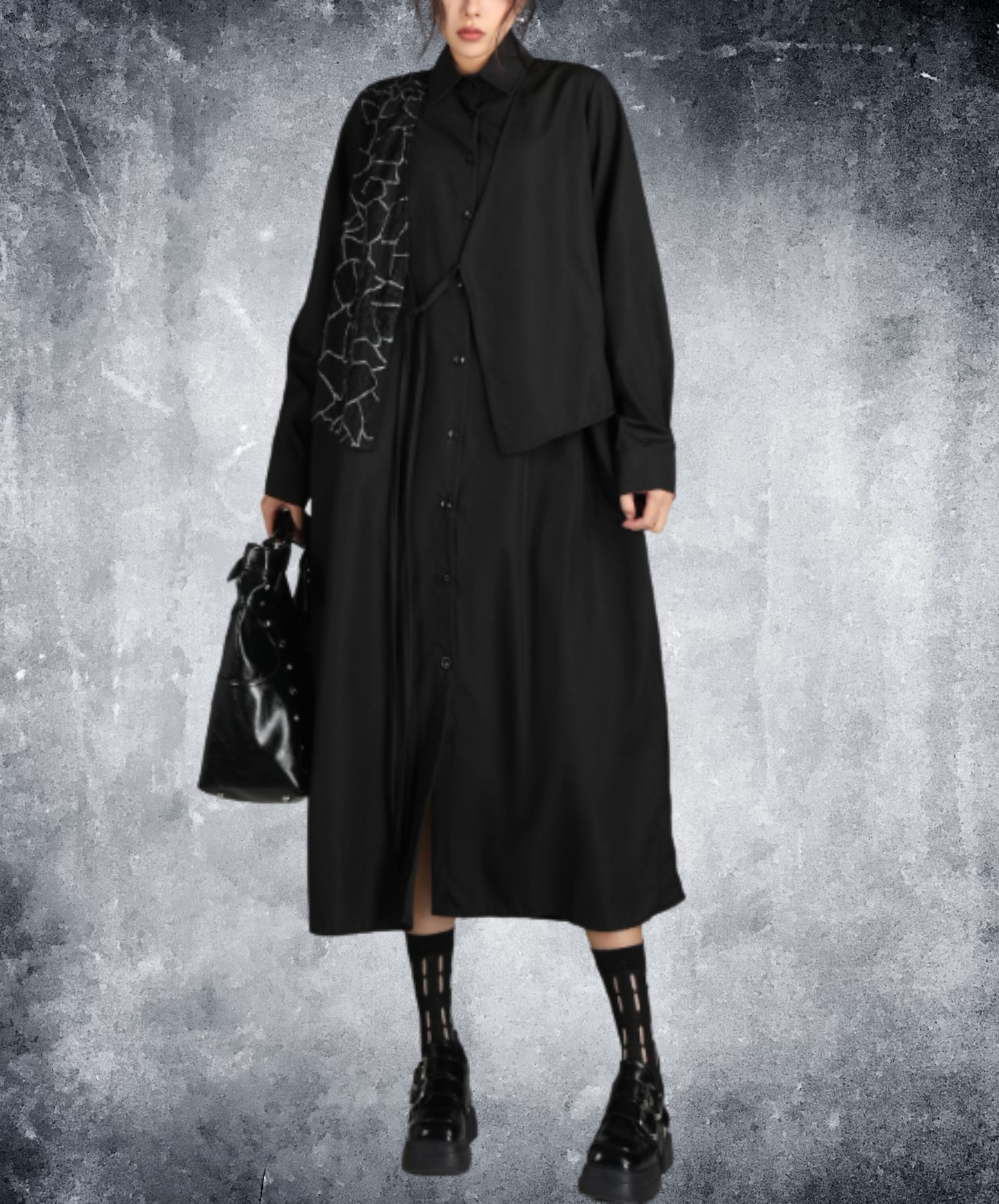 dark patchwork two-piece style long shirt EN3016