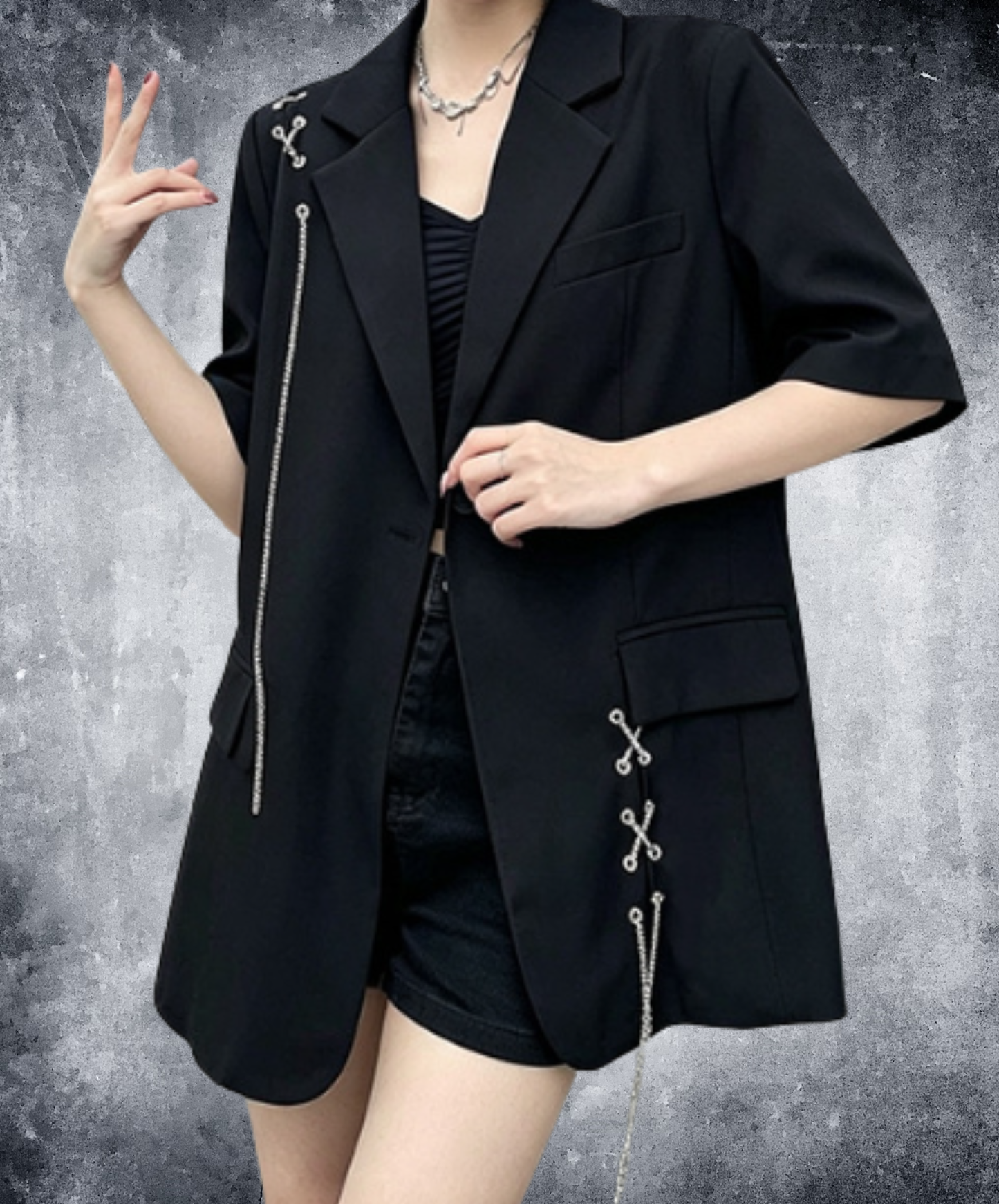 lace-up chain design jacket EN3005
