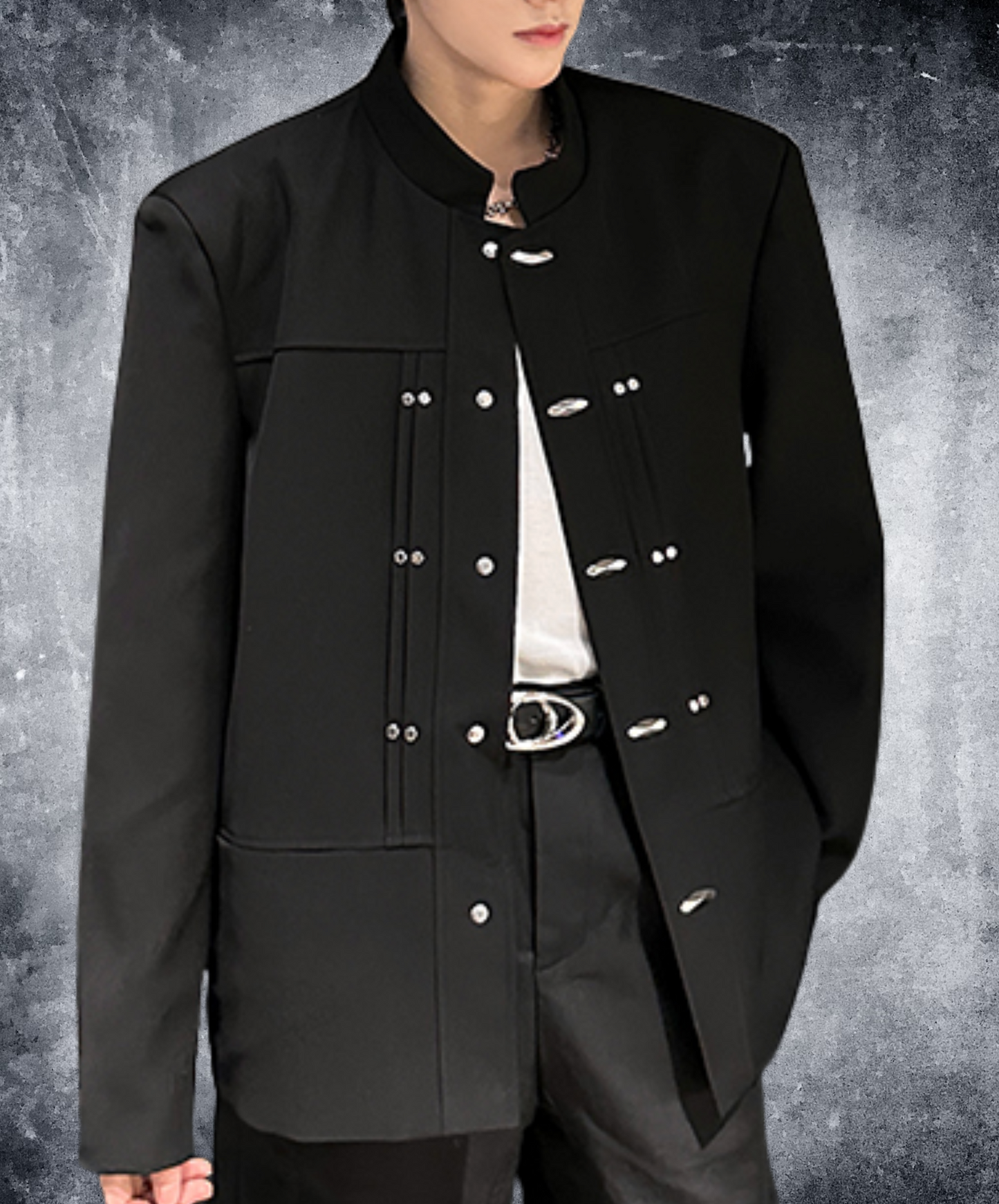 stand collar with metal buckle jacket EN2488