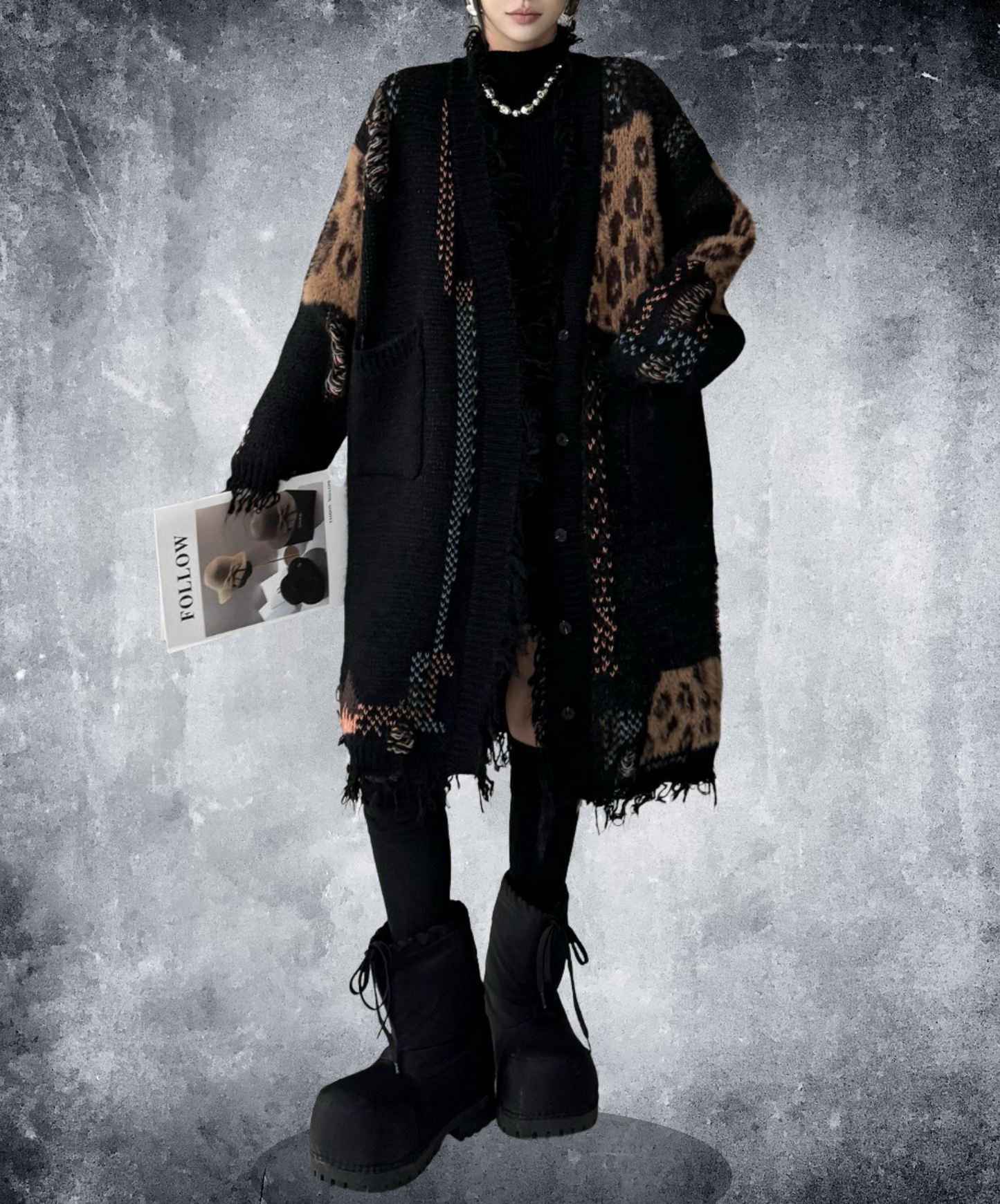 leopard print patchwork cardigan EN2575