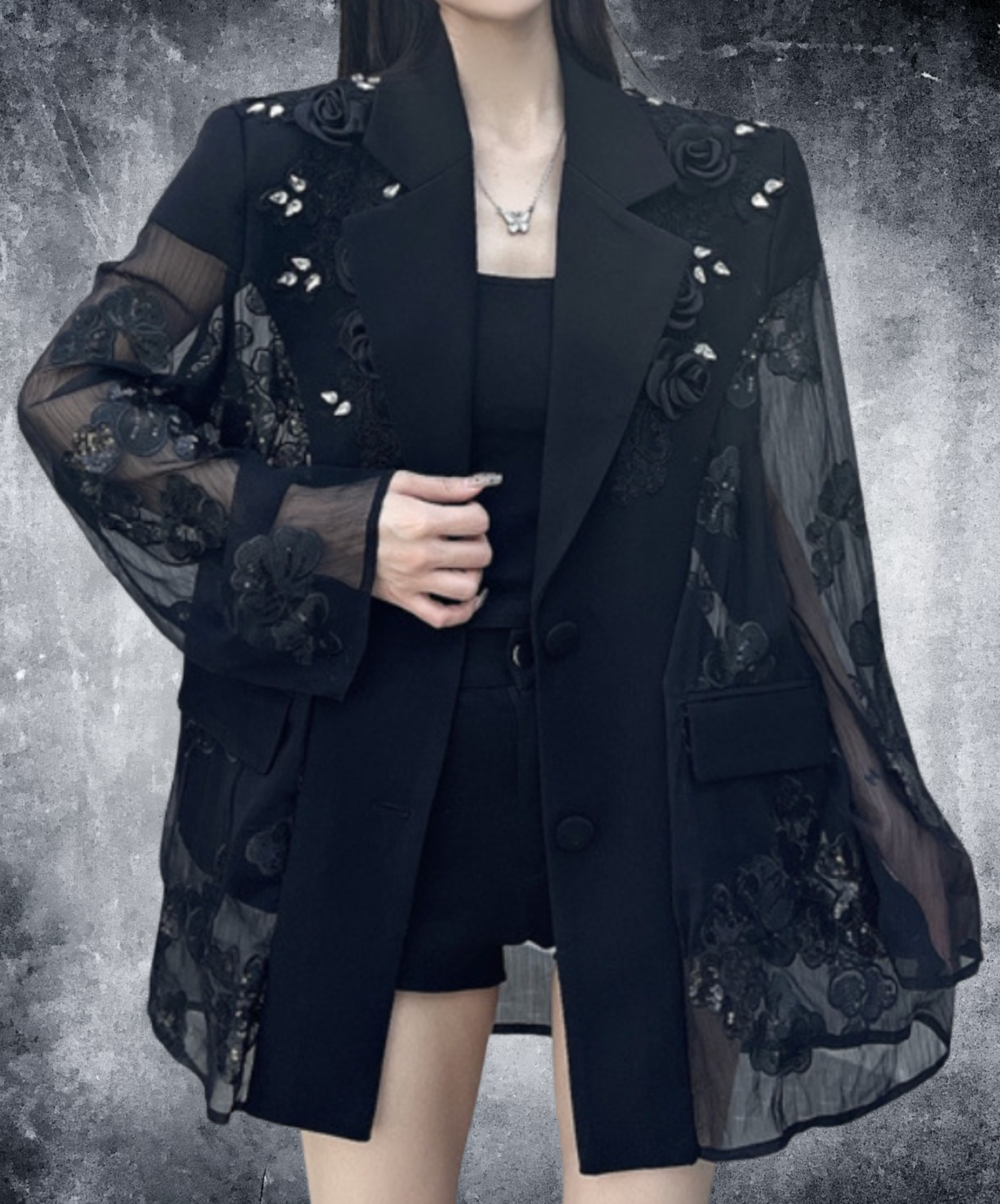 diamond embroidery flower stitch jacket EN2226
