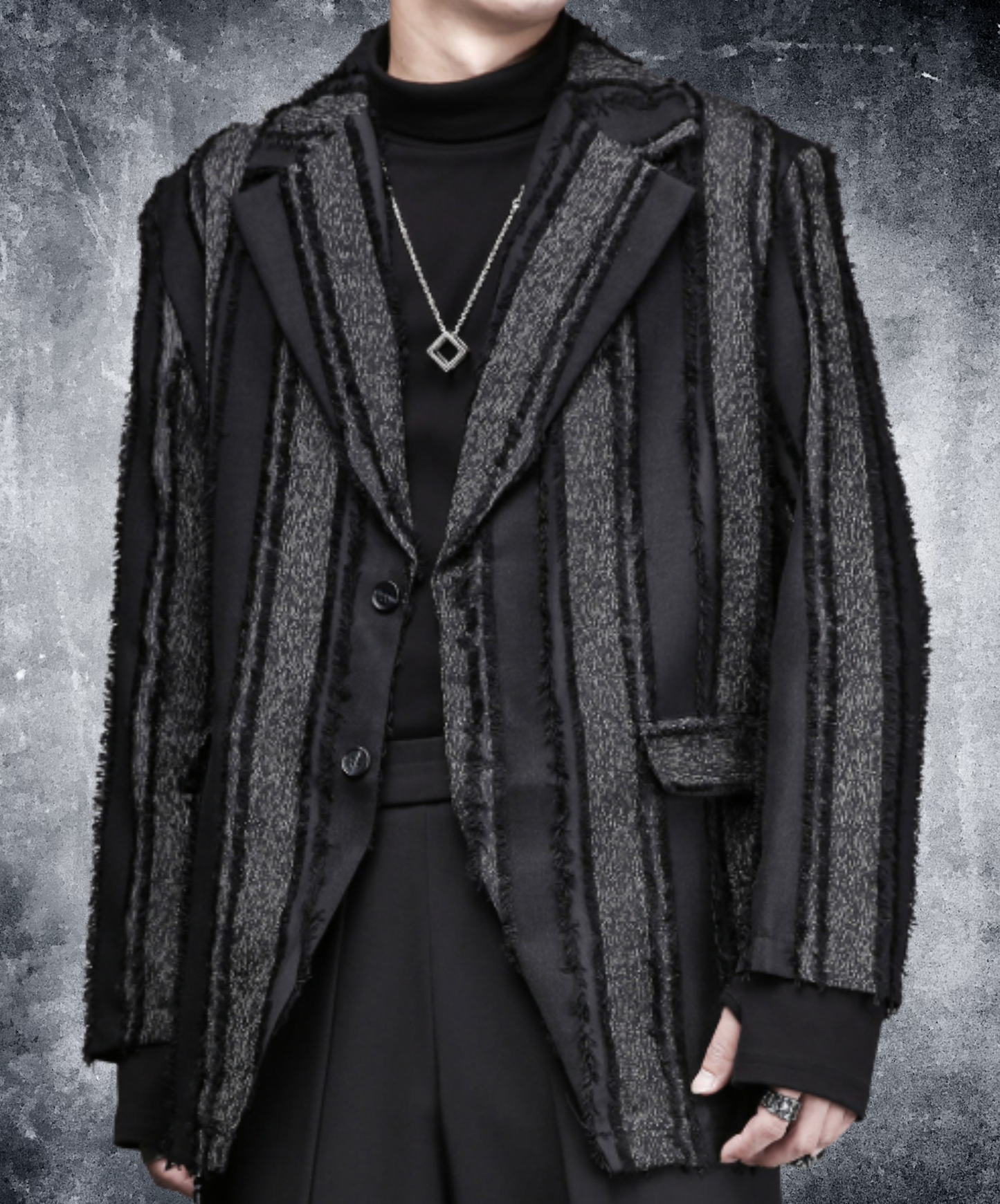 dark striped tassel trim distressed jacket EN2697